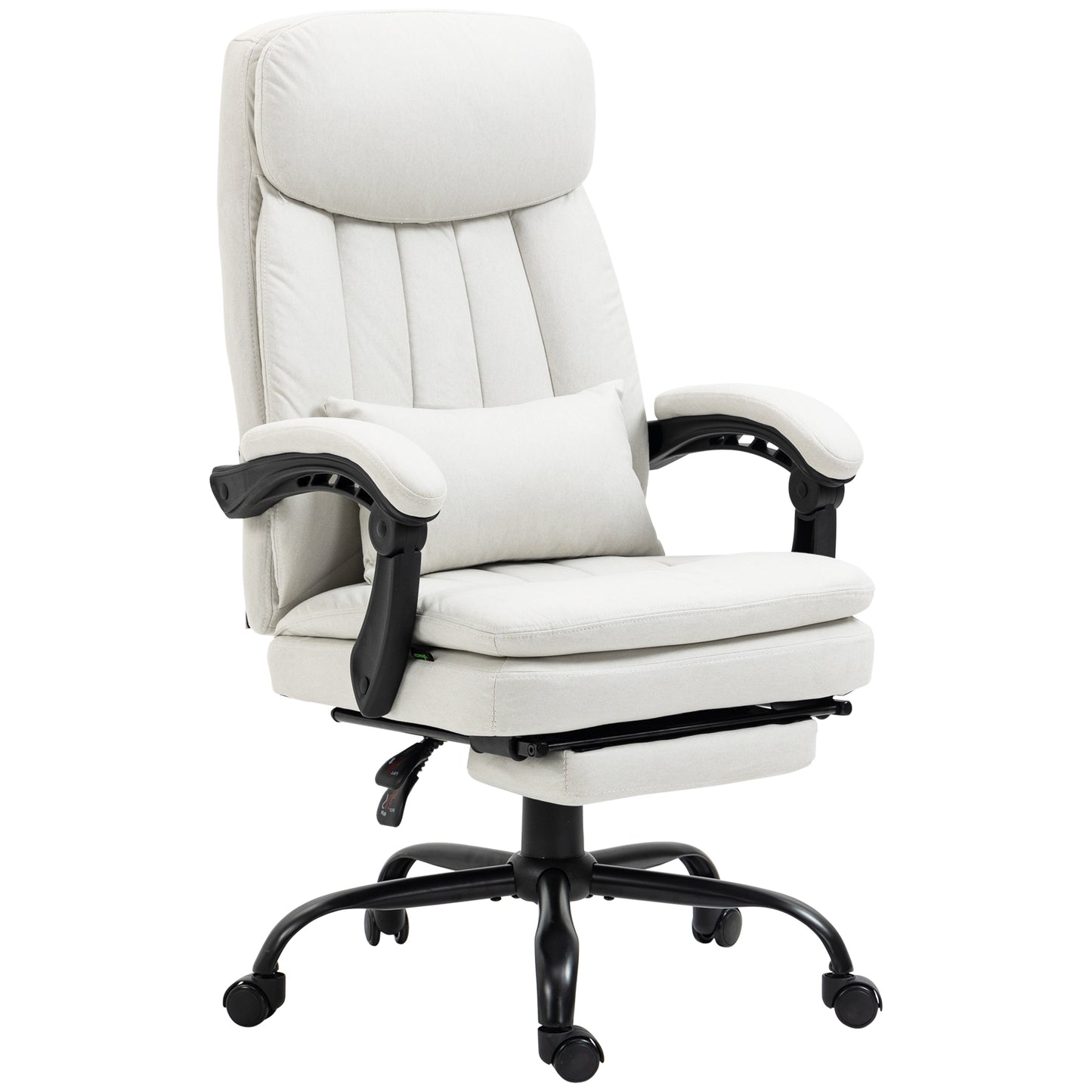 Image for Vinsetto Vibration Massage Office Chair w/ Heat, Microfibre Computer Chair w/ Footrest, Lumbar Support Pillow, Armrest, Reclining Back, Cream White