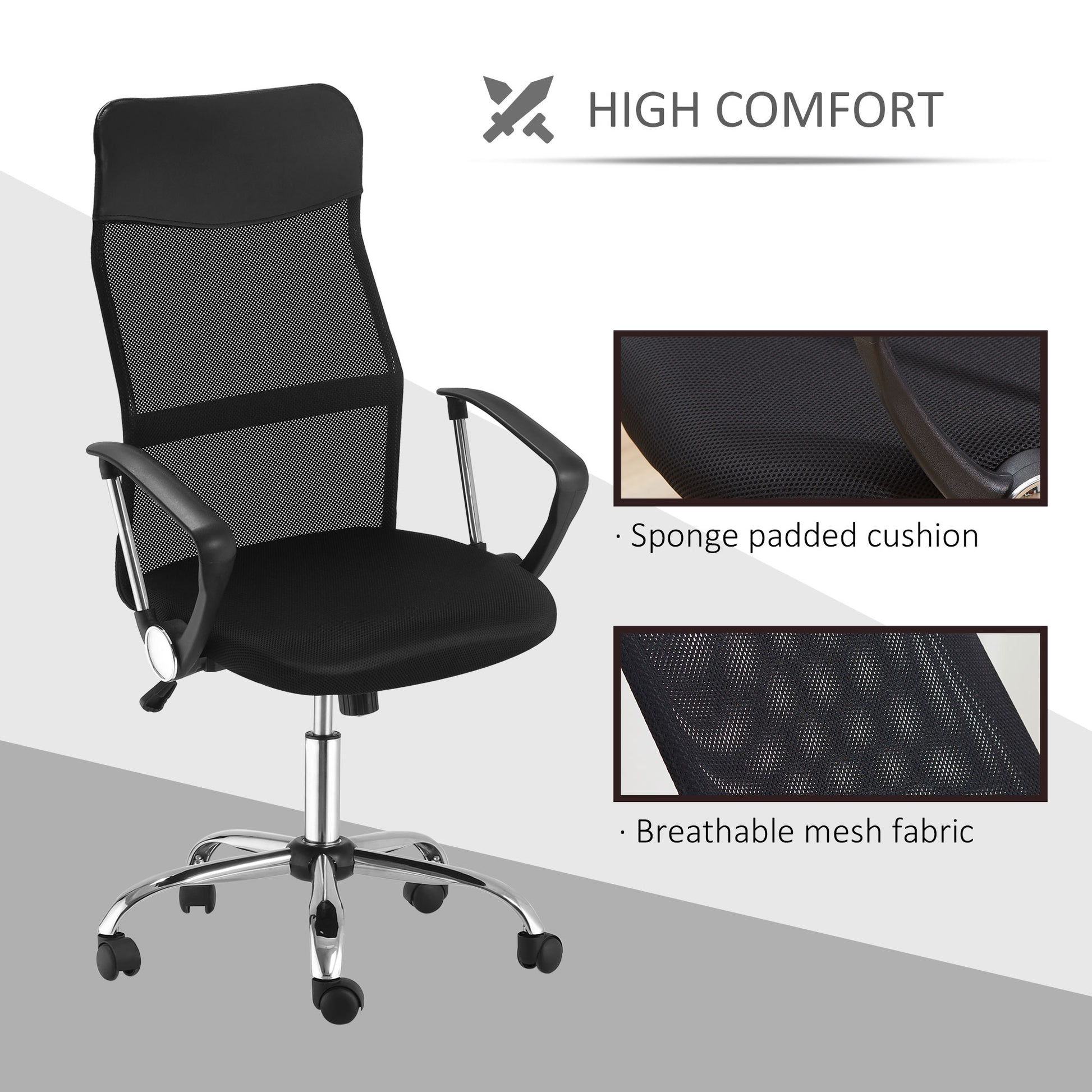 Image for HOMCOM Ergonomic Office Chair Mesh Chair with Adjustable Height Tilt Function Black