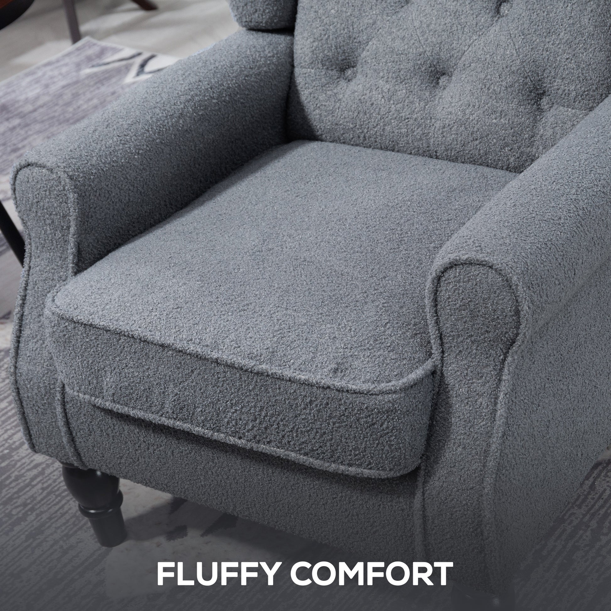 HOMCOM Wingback Accent Chair, Retro Upholstered Button Tufted Occasional Chair for Living Room and Bedroom, Grey - ChairwayUK