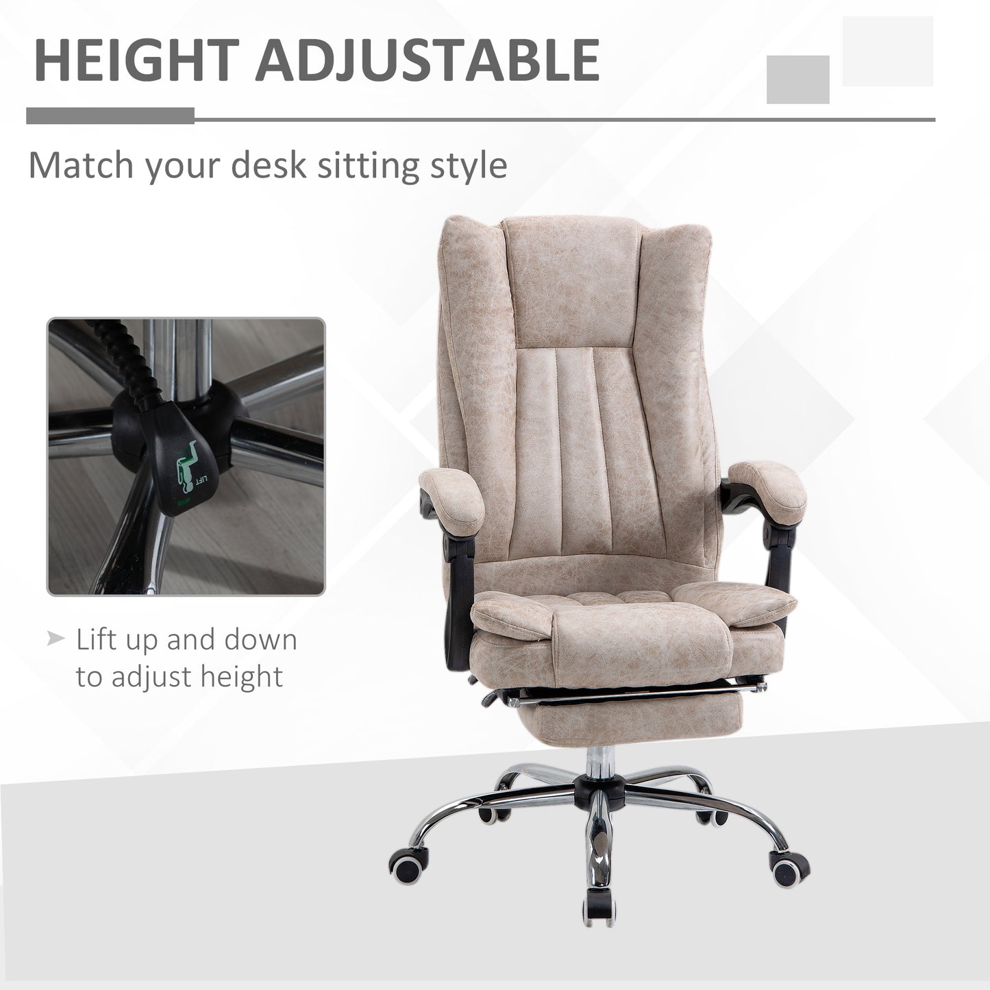 Image for Vinsetto Home Office Chair Microfibre Desk Chair with Reclining Function Armrests Swivel Wheels Footrest Beige