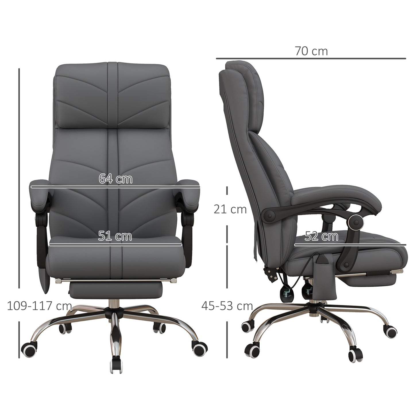 Image for Vinsetto Vibration Massage Office Chair with Heat, PU Leather Computer Chair with Footrest, Armrest, Reclining Back, Grey