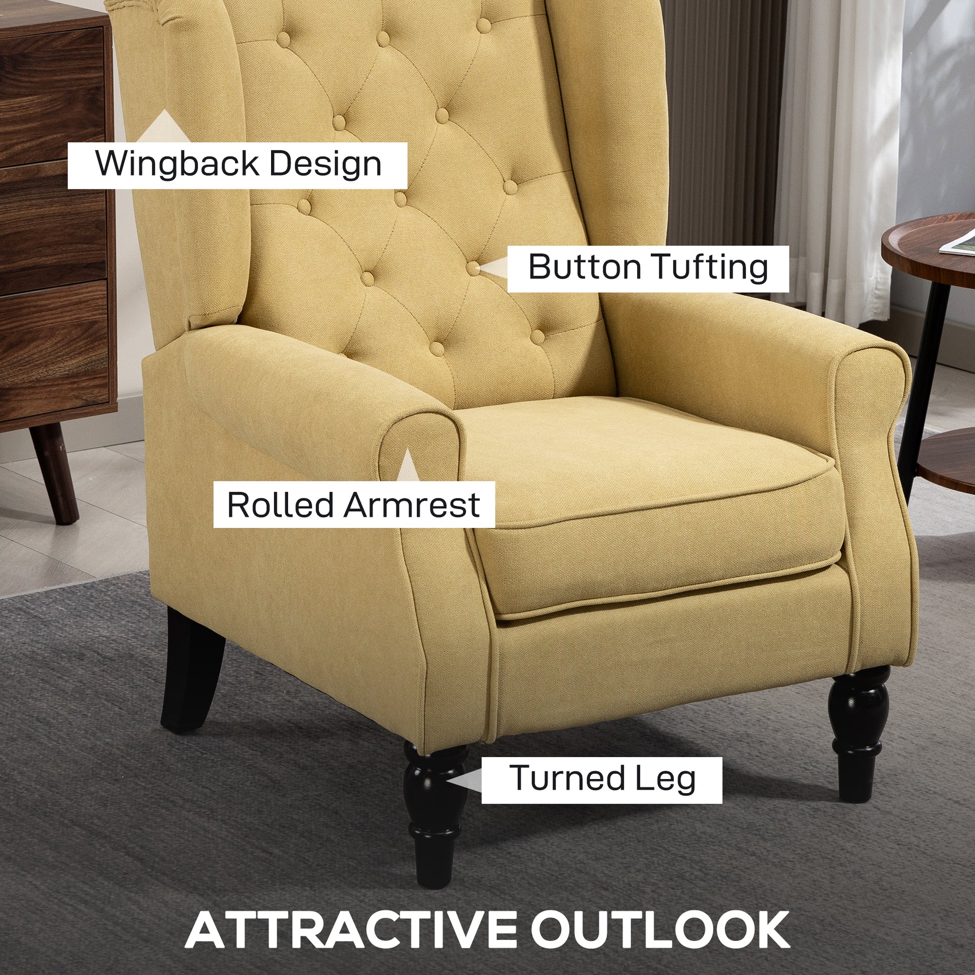 Wingback Accent Chair, Retro Upholstered Button Tufted Occasional Chair for Living Room and Bedroom - ChairwayUK