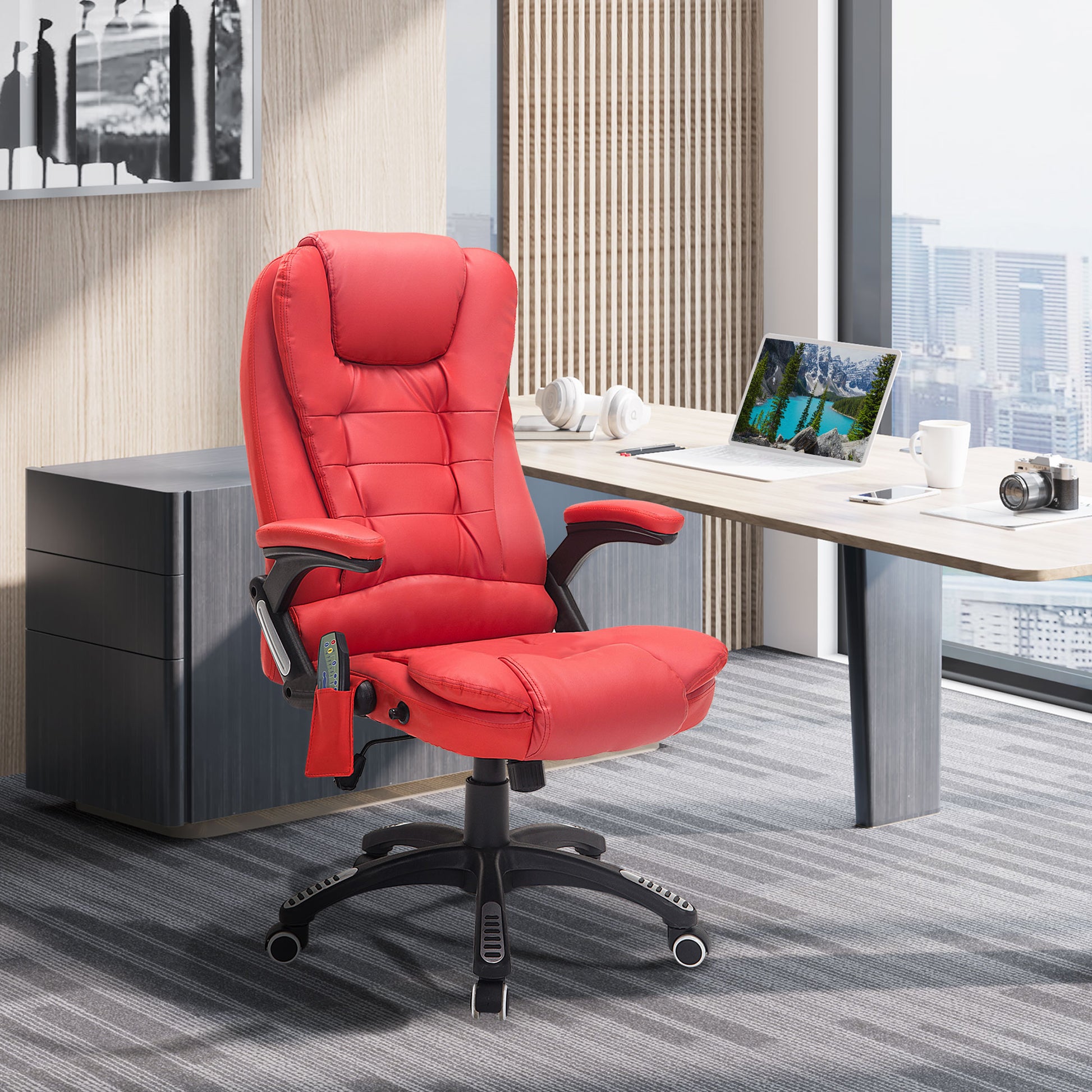 Image for HOMCOM Ergonomic Chair with Massage and Heat, High Back PU Leather Massage Office Chair With Tilt and Reclining Function, Red