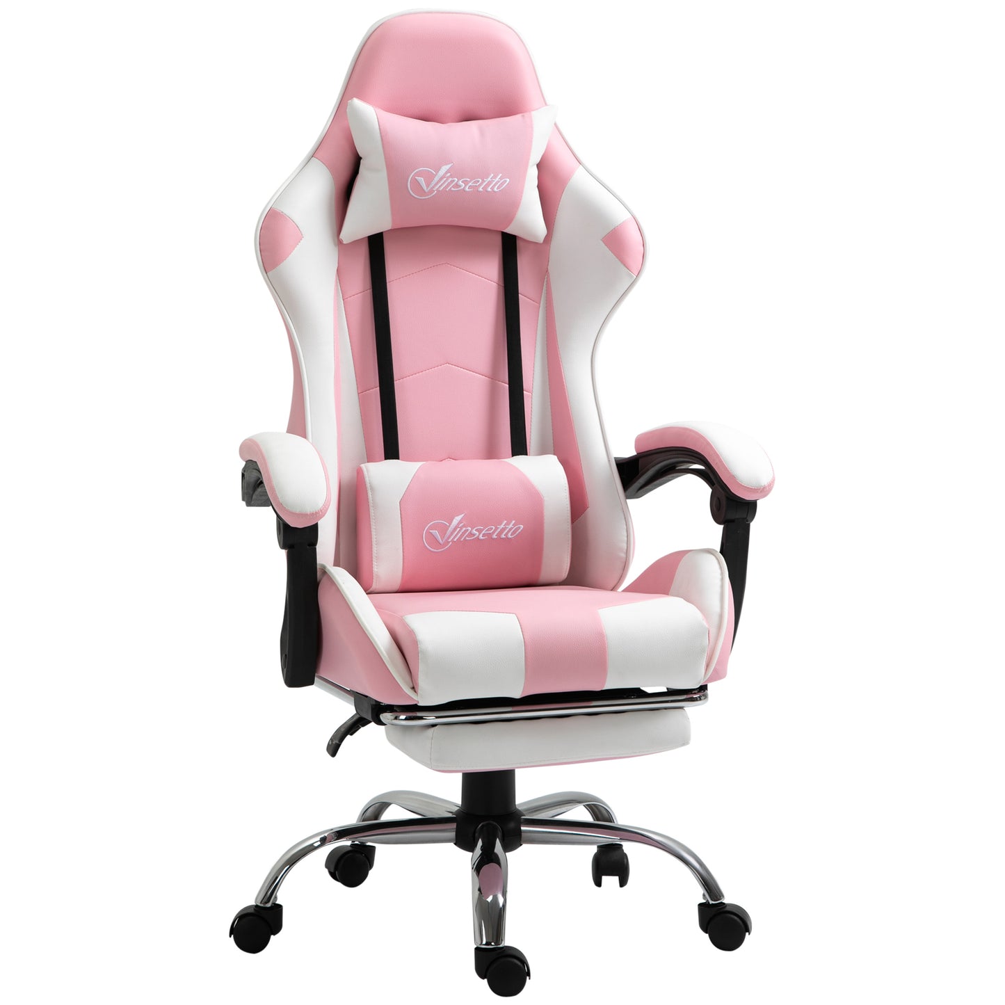 Image for Vinsetto Racing Gaming Chair with Lumbar Support, Head Pillow, Swivel Wheels, High Back Recliner Gamer Desk Chair for Home Office, Pink