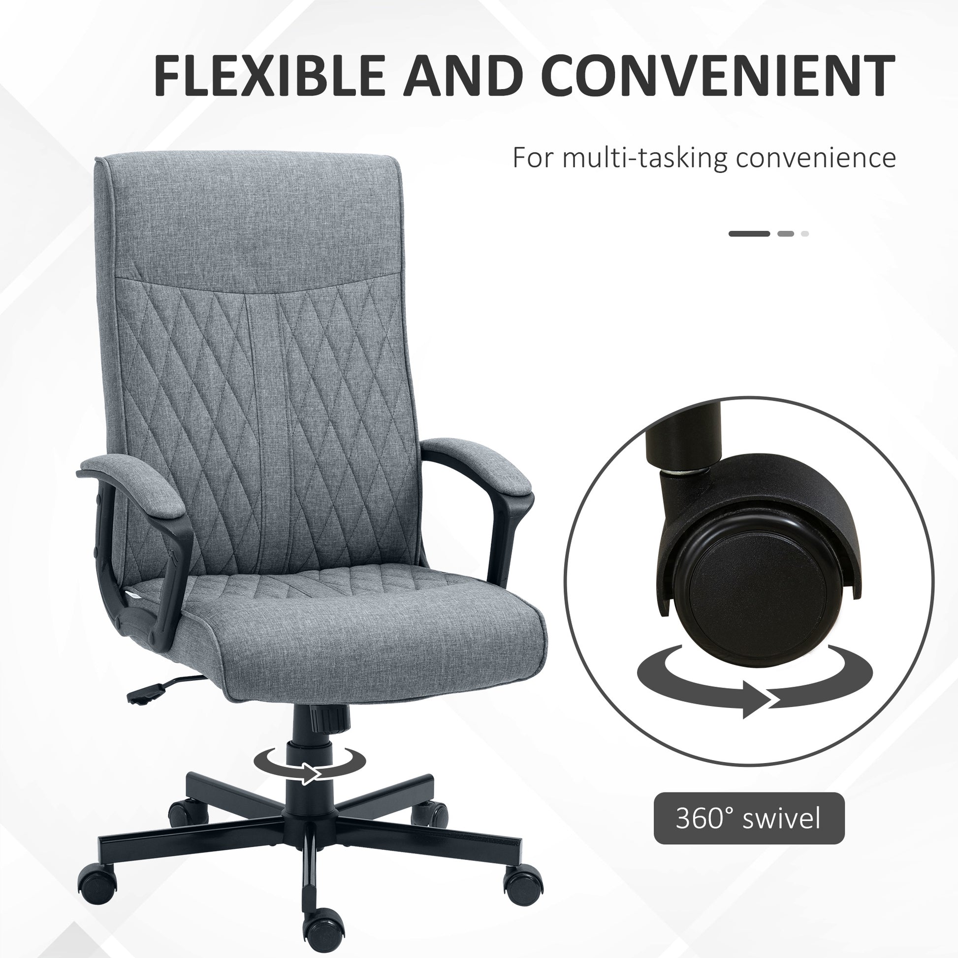 Image for Vinsetto High-Back Home Office Chair, Linen Swivel Computer Chair with Adjustable Height and Tilt Function for Living Room, Bedroom, Study, Dark Grey