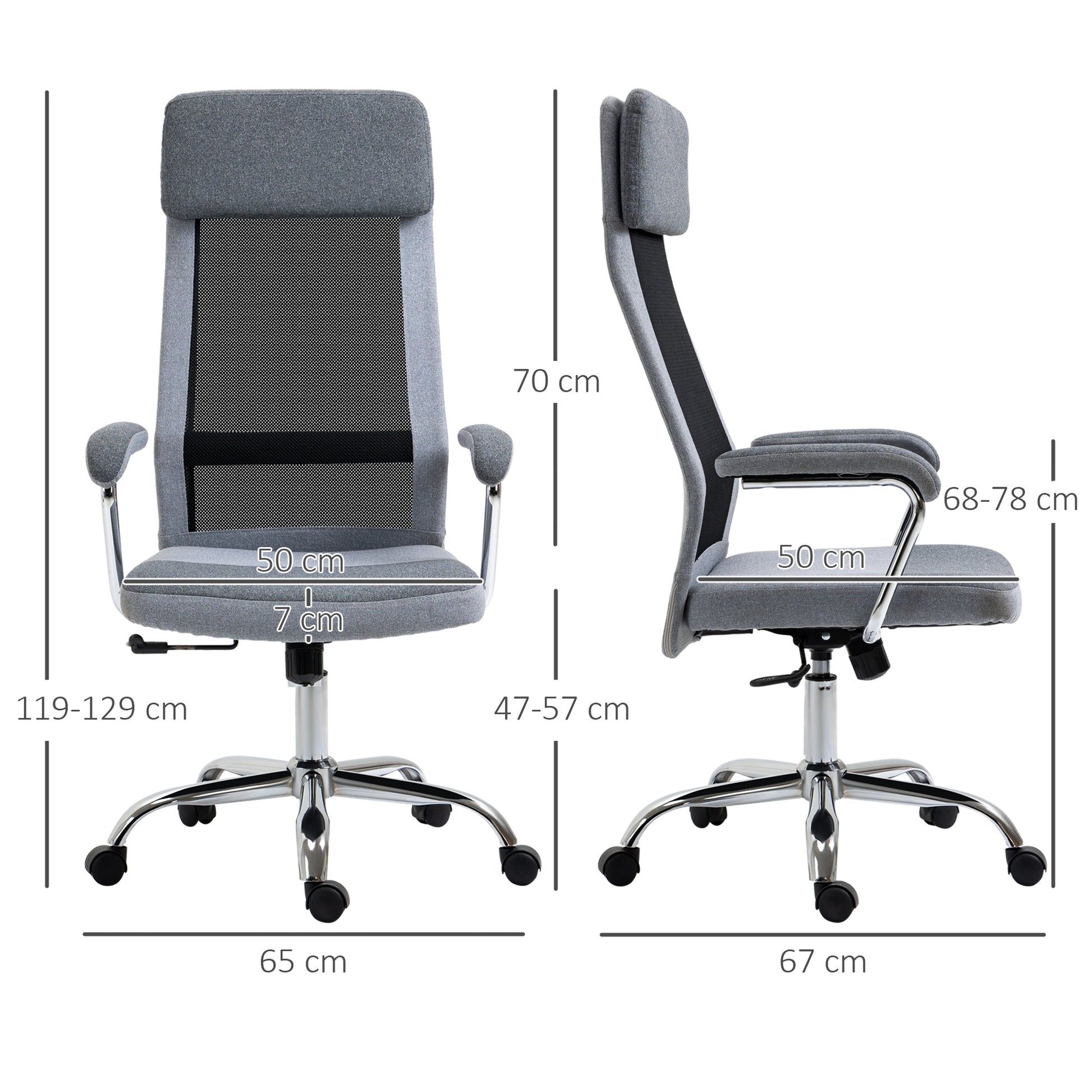 Image for Vinsetto Office Chair Linen-Feel Mesh Fabric High Back Swivel Computer Task Desk Chair for Home with Arm, Wheels, Grey