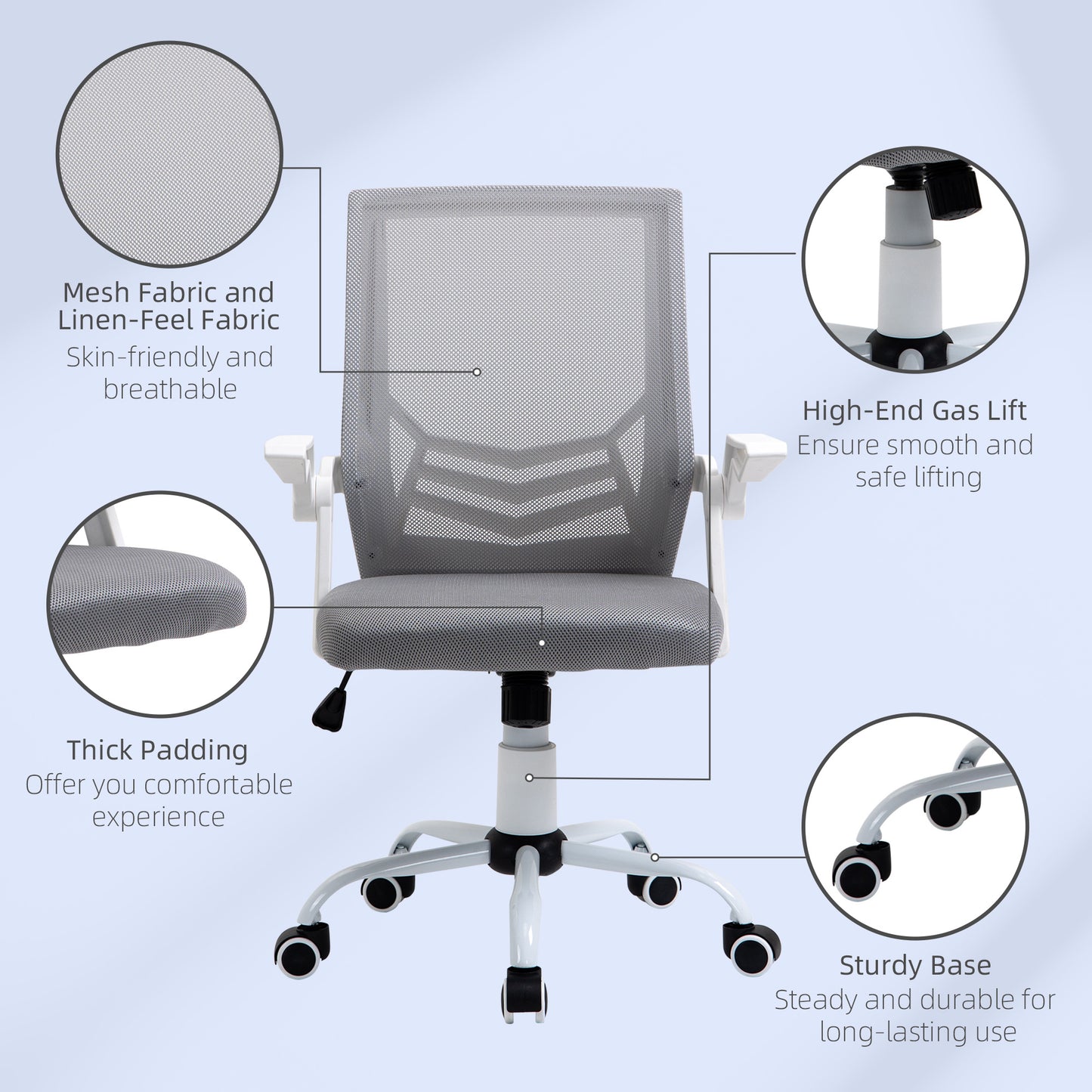 Image for Vinsetto Mesh Office Chair Swivel Task Computer Desk Chair for Home with Lumbar Back Support, Adjustable Height, Flip-Up Arm, Grey