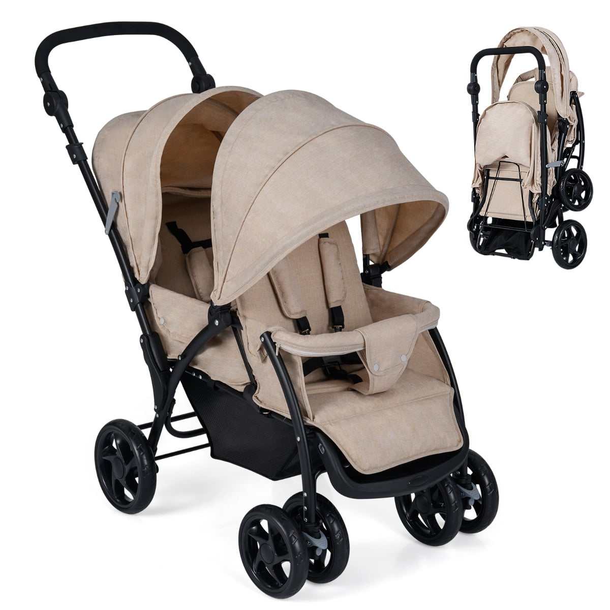 Double Pushchair with Adjustable Backrest and Sunshade - ChairwayUK