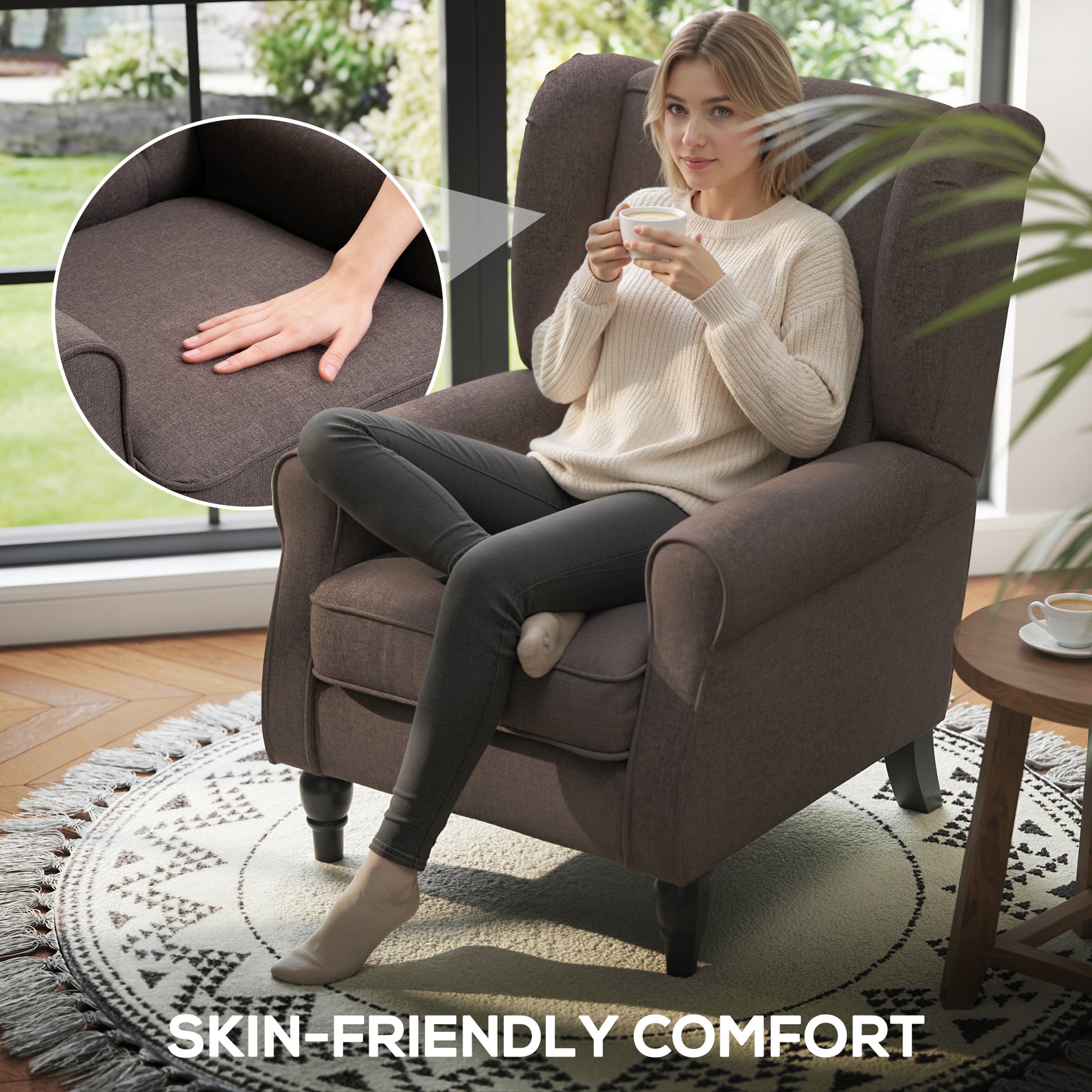 HOMCOM Retro Accent Chair, Wingback Armchair with Wood Frame Button Tufted Design for Living Room Bedroom - ChairwayUK