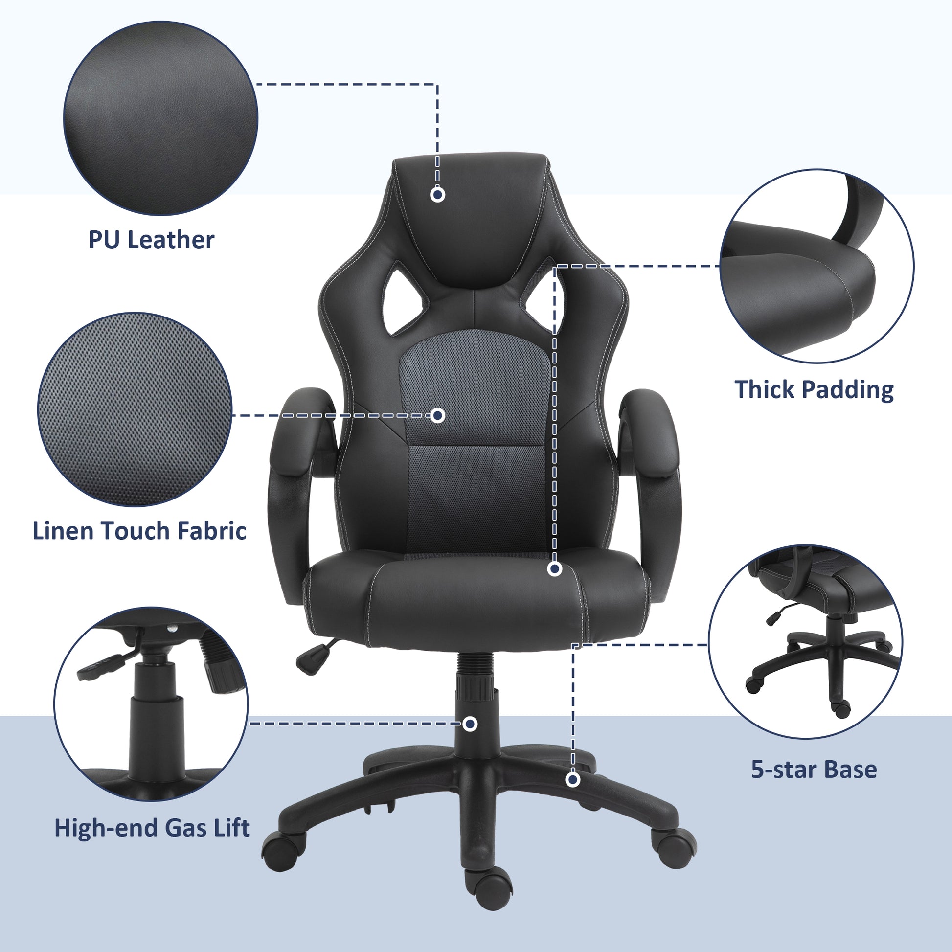 Image for Vinsetto High-Back Office Chair Faux Leather Swivel Computer Desk Chair for Home Office with Wheels Armrests Black