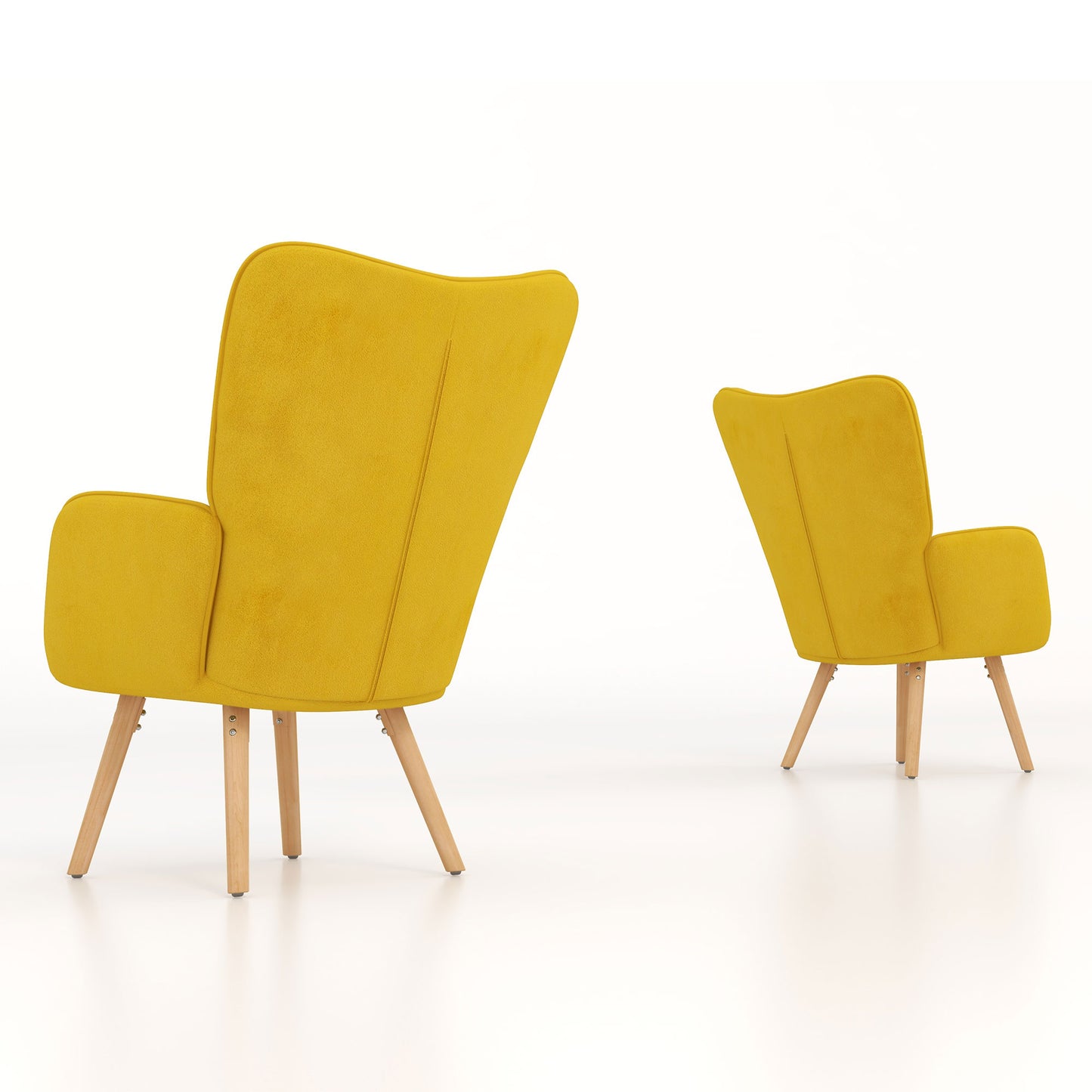Modern Accent Chair Velvet-Touch Tufted Wingback Armchair Upholstered Leisure Lounge Sofa Club Chair with Wood Legs, Set of 2
