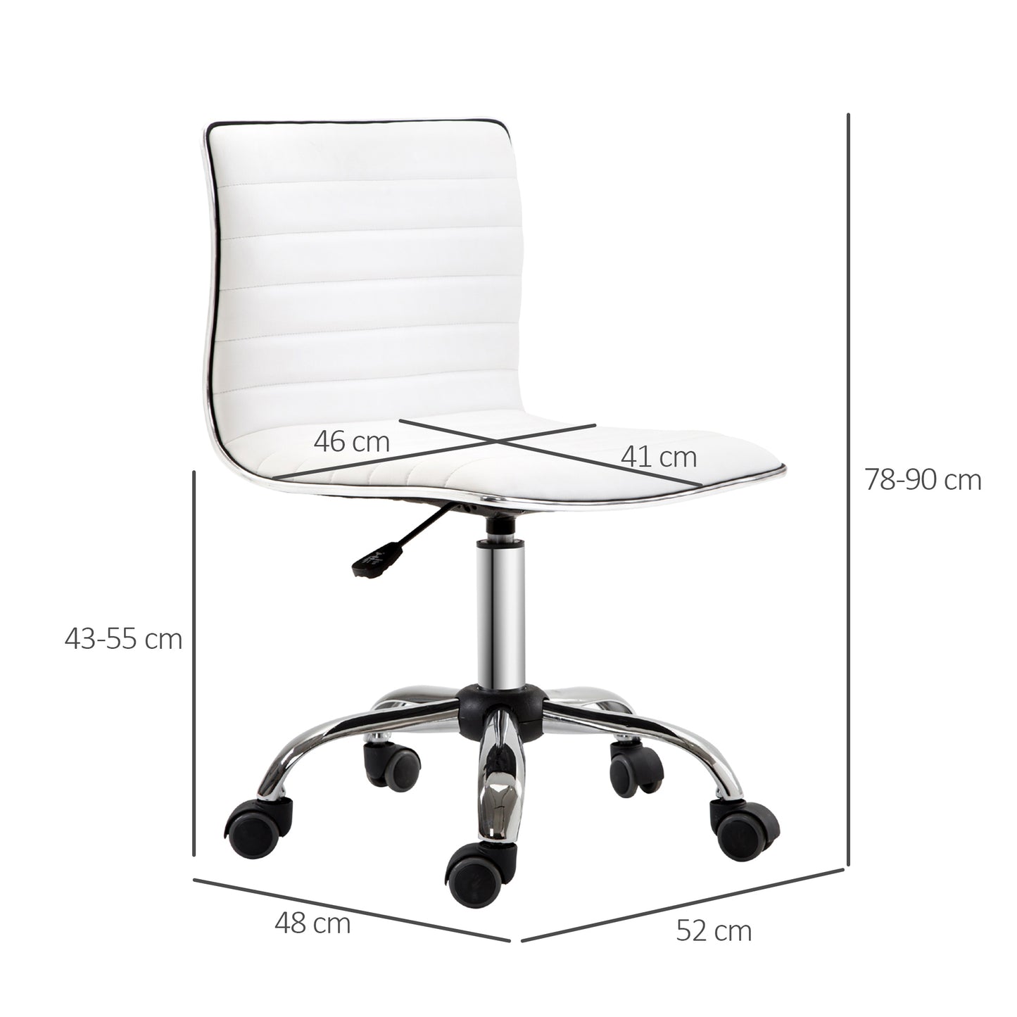 Image for HOMCOM Adjustable Swivel Office Chair with Armless Mid-Back in PU Leather and Chrome Base - White