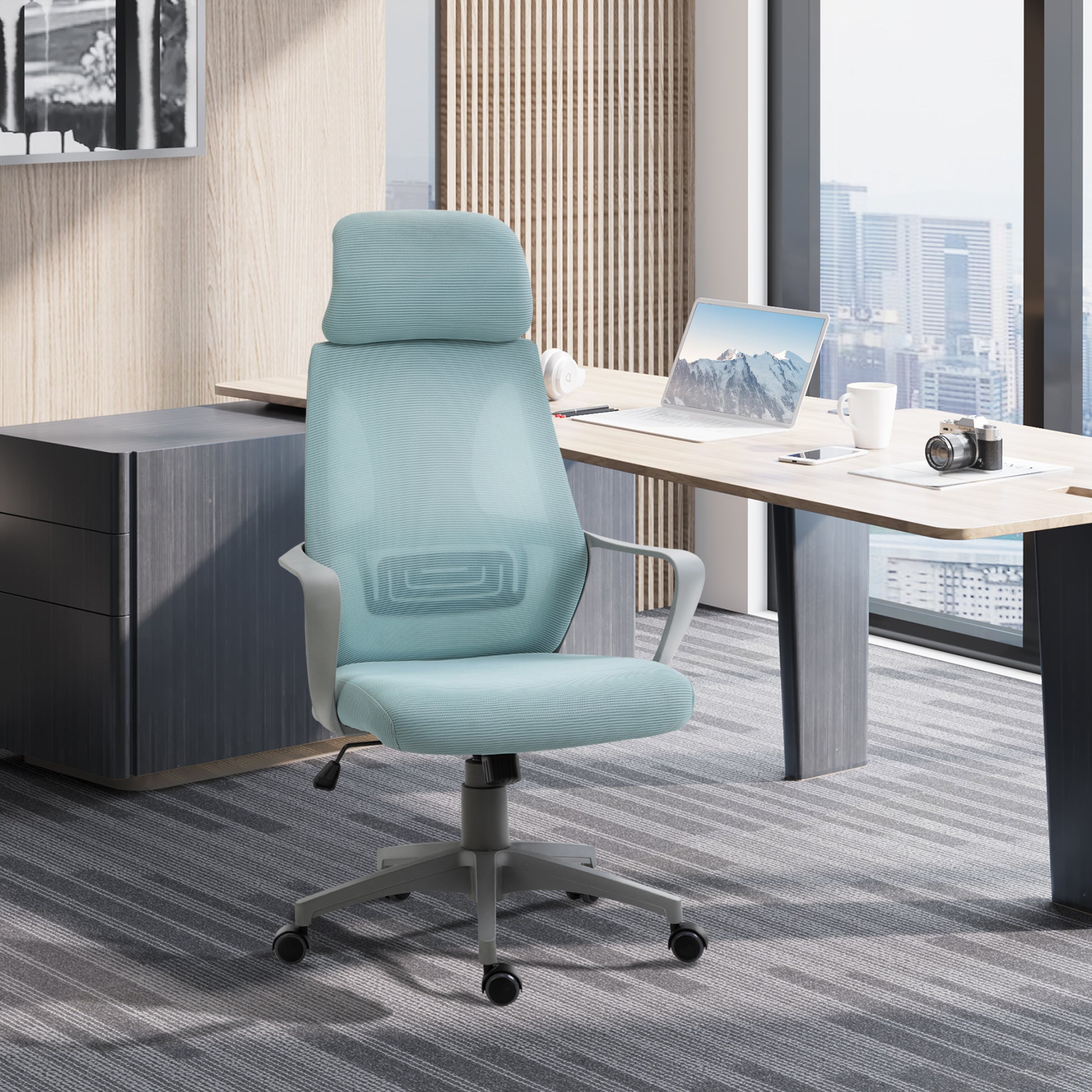 Image for Vinsetto Ergonomic Office Chair w/ Wheel, High Mesh Back, Adjustable Height Home Office Chair - Blue