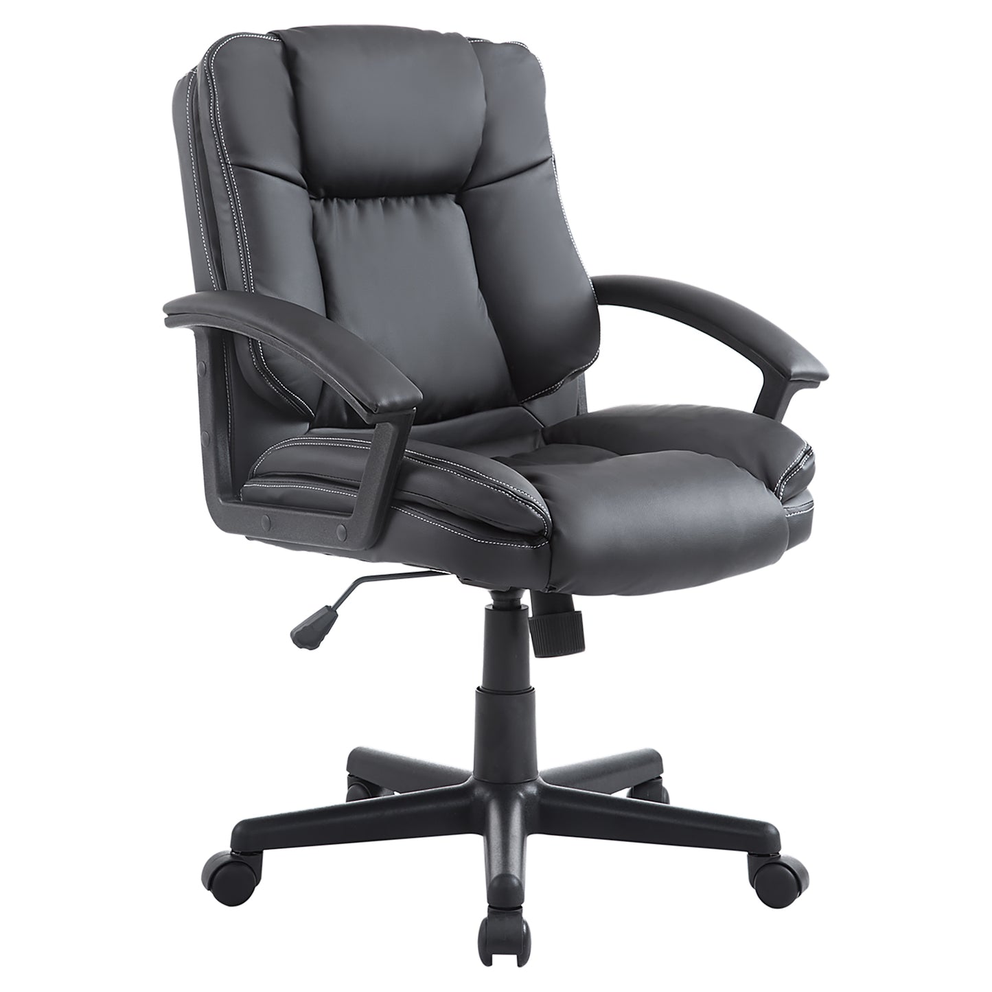 Image for HOMCOM Swivel Executive Office Chair Mid Back Faux Leather Computer Desk Chair for Home with Double-Tier Padding, Arm, Wheels, Black