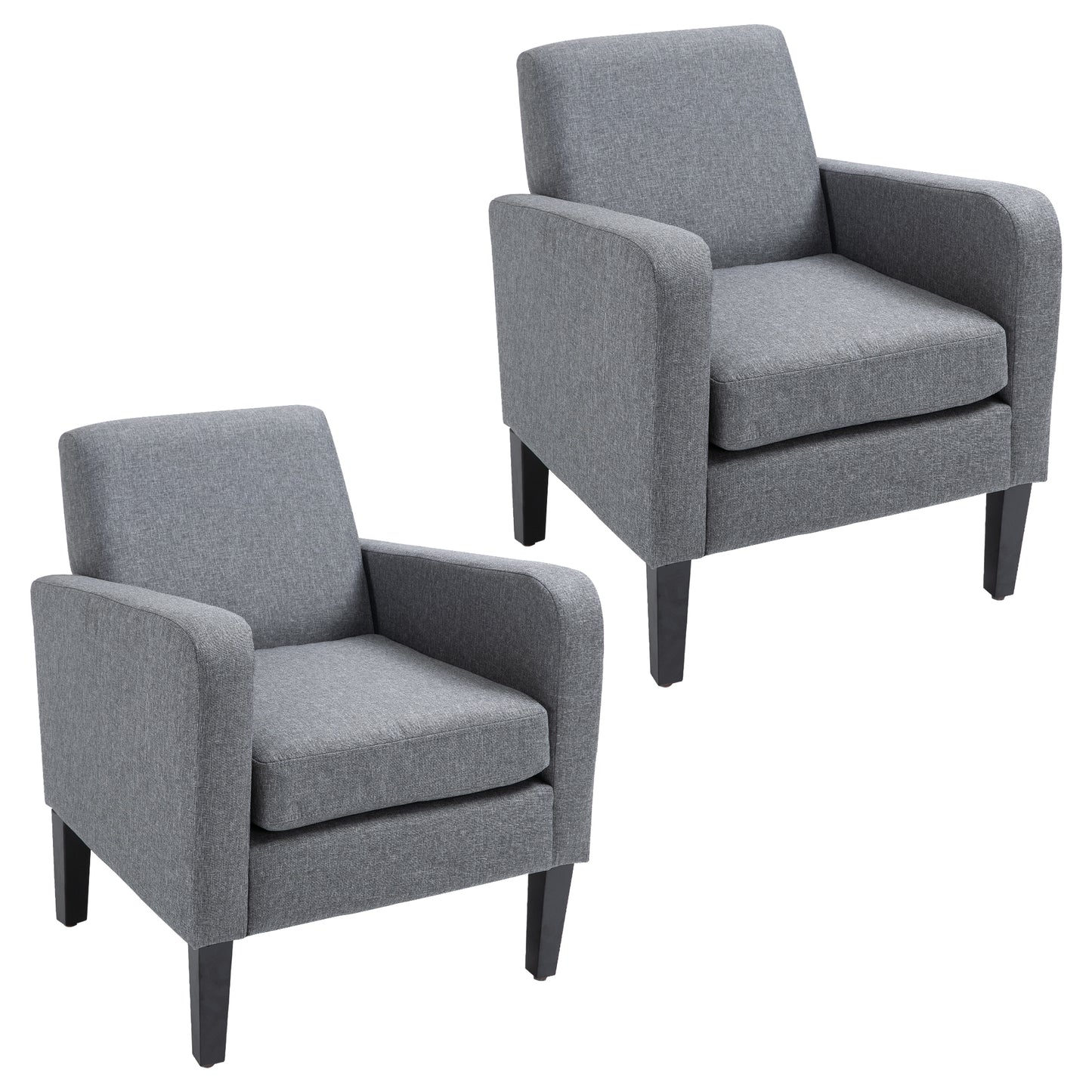 2 Pieces Modern Armchairs with Rubber Wood Legs, Upholstered Accent Chairs, Single Sofa for Living Room, Bedroom