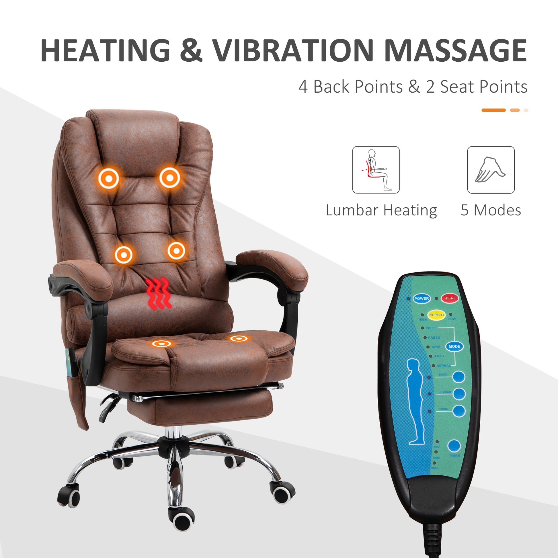 Image for Vinsetto Heated 6 Points Vibration Massage Executive Office Chair Adjustable Swivel Ergonomic High Back Desk Chair Recliner with Footrest Brown