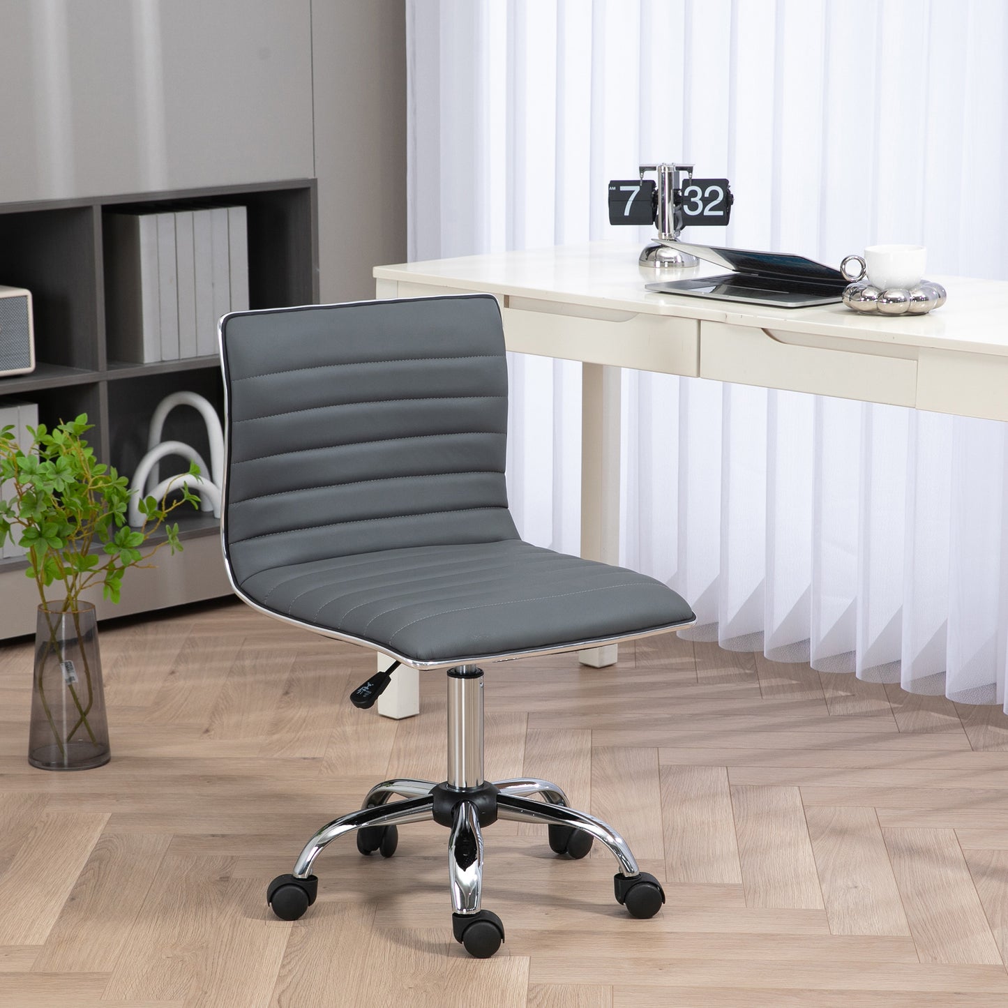 Image for Vinsetto Adjustable Swivel Office Chair with Armless Mid-Back in PU Leather and Chrome Base - Dark Grey