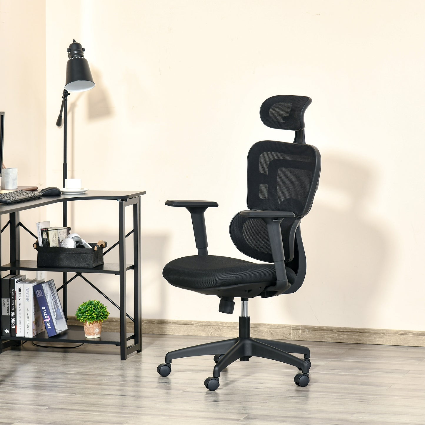 Image for Vinsetto Mesh Office Chair, Ergonomic High-Back Swivel Desk Chair with Adjustable Height, Headrest, Lumbar Support, Padded Seat for Home Office Black