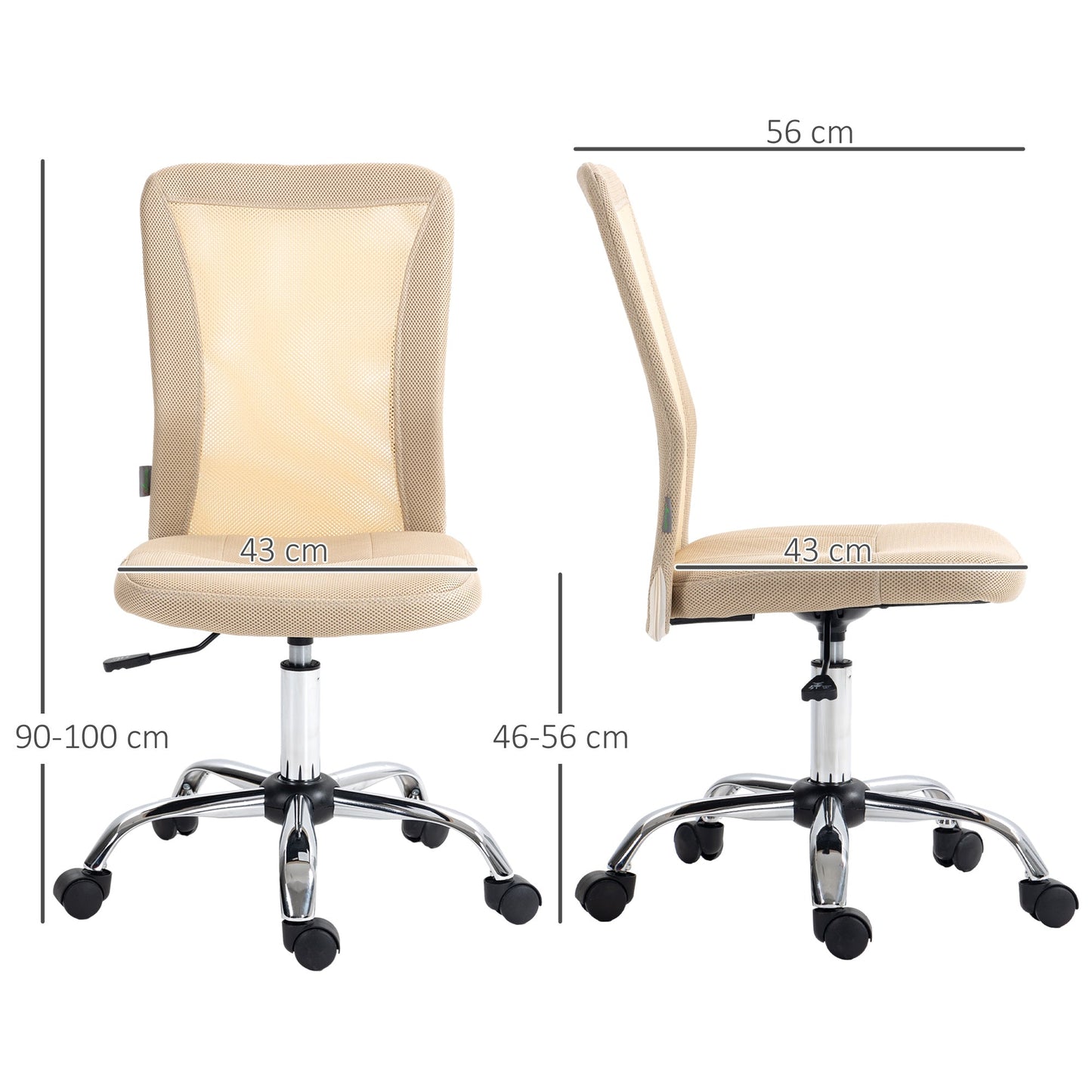 Vinsetto Computer Desk Chair, Mesh Office Chair with Adjustable Height and Swivel Wheels, Armless Study Chair