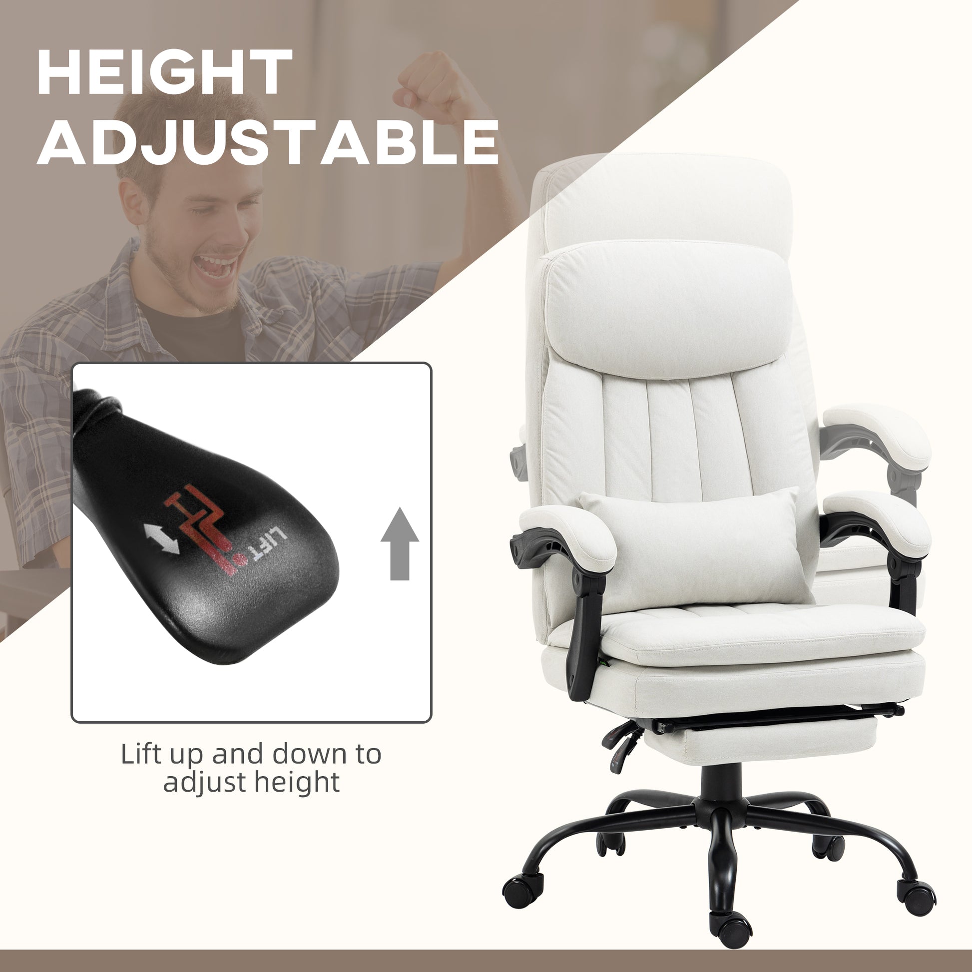 Image for Vinsetto Vibration Massage Office Chair w/ Heat, Microfibre Computer Chair w/ Footrest, Lumbar Support Pillow, Armrest, Reclining Back, Cream White