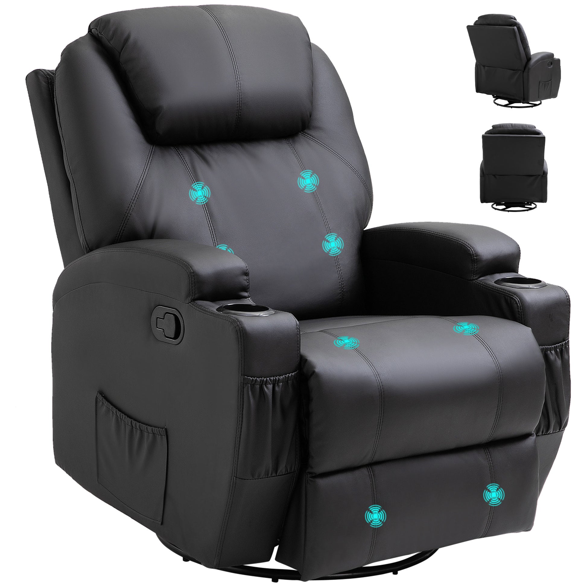 Image for HOMCOM Recliner Sofa Chair PU Leather Armchair Cinema Massage Chair Swivel Nursing Gaming Chair Black