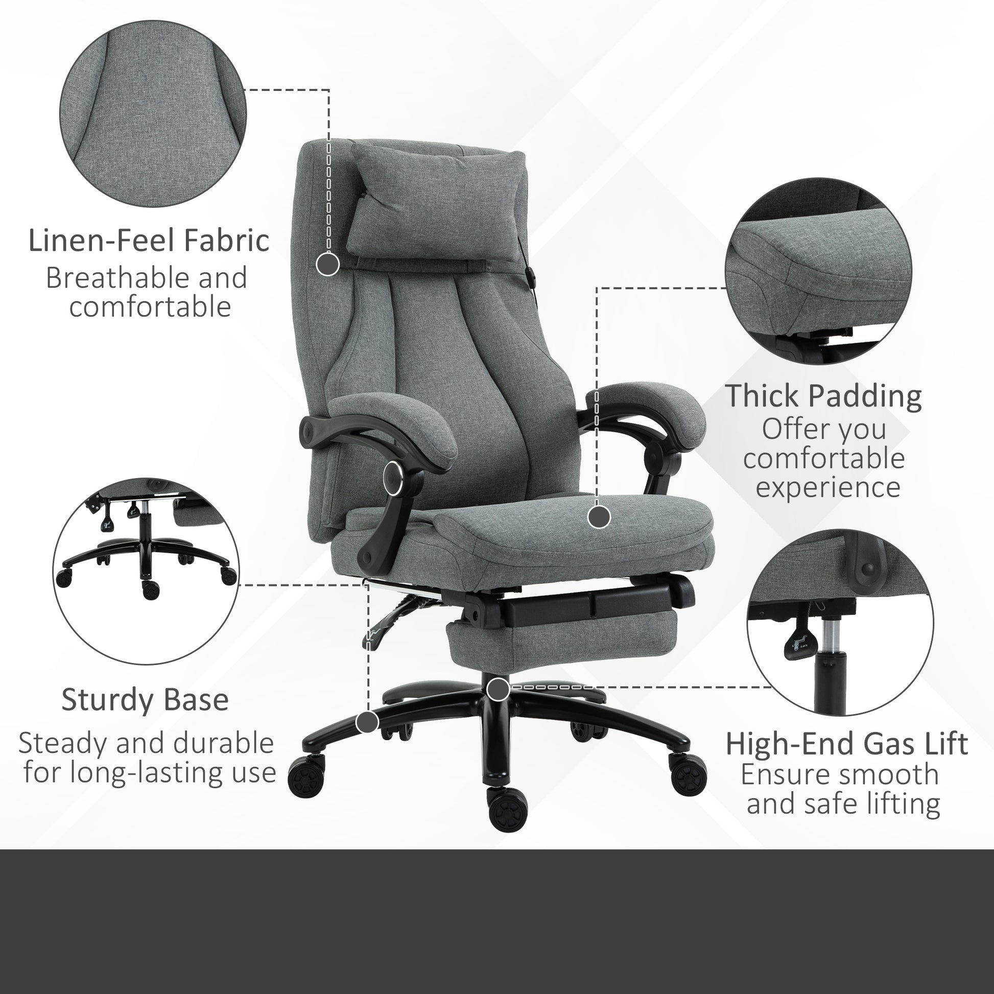 Image for Vinsetto Office Chair 2-Point Removable Vibration Massage Pillow Executive Ergonomic USB Power Adjustable Height 360° Swivel Grey