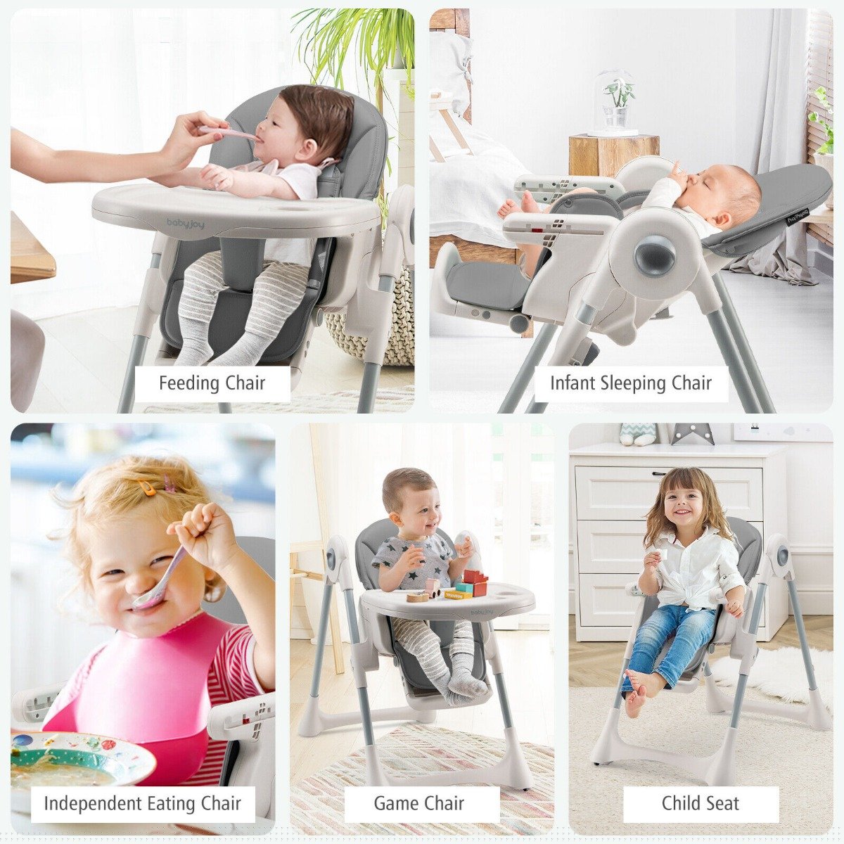 Foldable Convertible Baby High Chair with Adjustable Height and Removable Tray - ChairwayUKBaby ChairAD10004BGFoldable Convertible Baby High Chair with Adjustable Height and Removable Tray