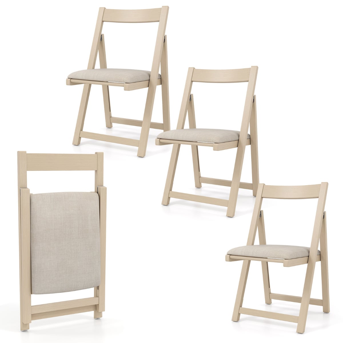 foldable_dining_chair_set_of_4_with_padded_seat_and_curved_backrest_beige-Natural rubber wood frame with reinforced crossbar