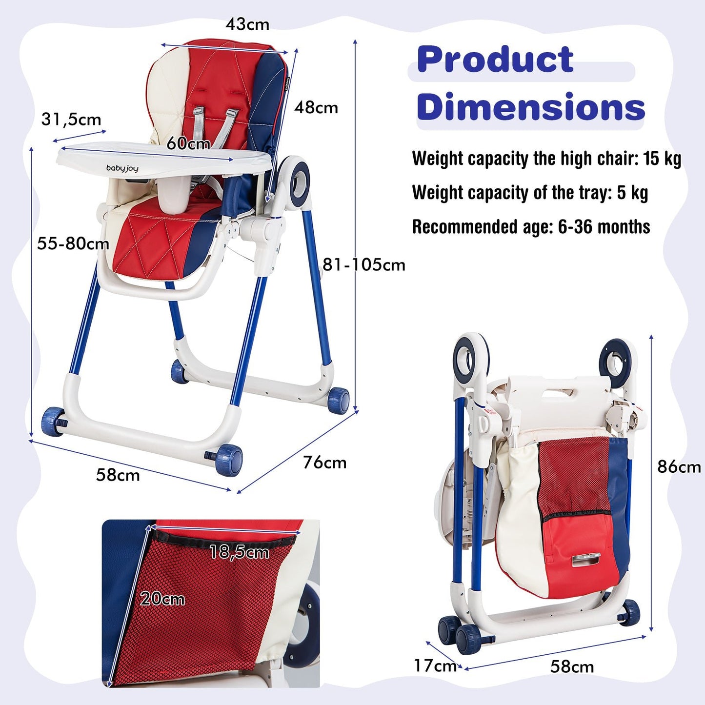 Folding Baby High Chair with Lockable Wheels and Removable Trays and Cushion - Black - ChairwayUKBaby ChairAD10011BKFolding Baby High Chair with Lockable Wheels and Removable Trays and Cushion - Black