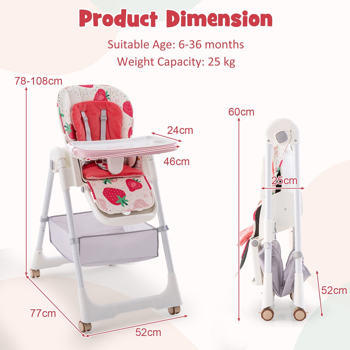 Folding Convertible Baby High Chair with Reclining Backrest - Light Grey - ChairwayUKBaby ChairAD10034GB - GRFolding Convertible Baby High Chair with Reclining Backrest - Light Grey