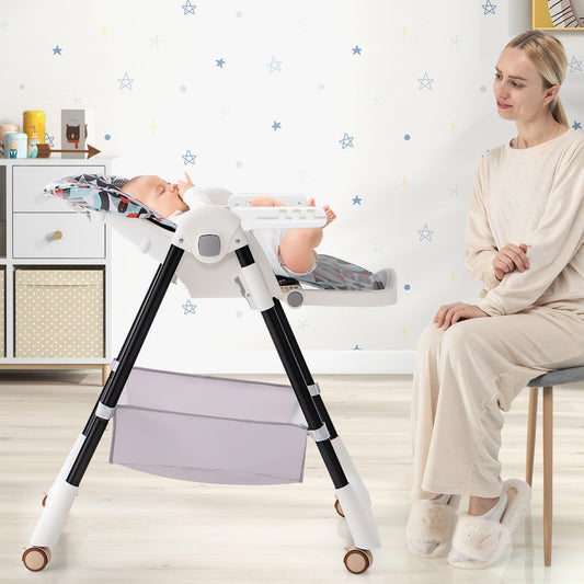 Folding Convertible Baby High Chair with Reclining Backrest - Light Grey - ChairwayUKBaby ChairAD10034GB - GRFolding Convertible Baby High Chair with Reclining Backrest - Light Grey