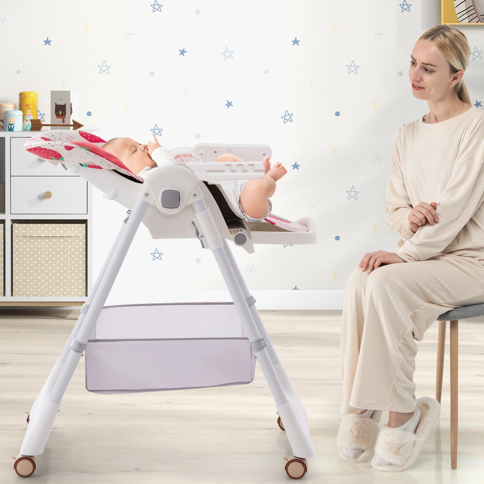 Folding Convertible Baby High Chair with Reclining Backrest - Light Grey - ChairwayUKBaby ChairAD10034GB - GRFolding Convertible Baby High Chair with Reclining Backrest - Light Grey