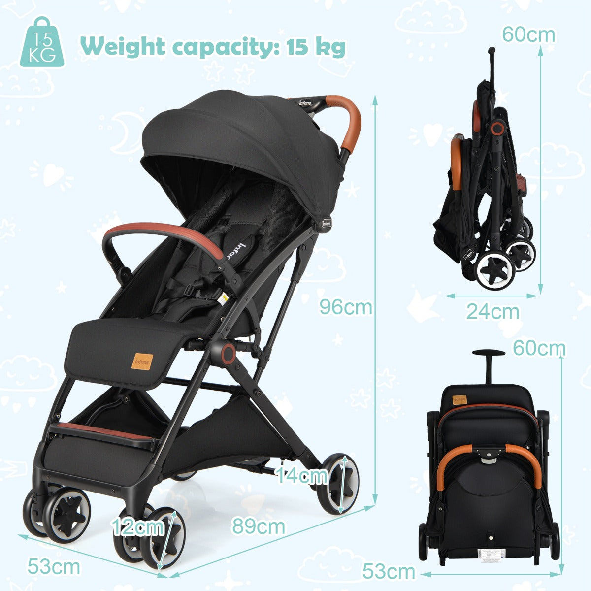 folding_pushchair_with_adjustable_backrest_and_footrest_black Dimentsions