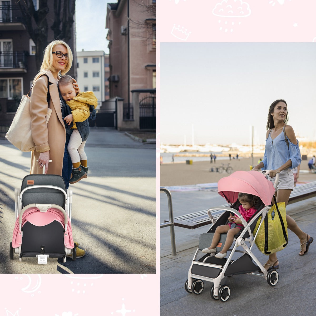 folding_pushchair_with_adjustable_backrest_and_footrest_pink easy strolling and pushing or fold 