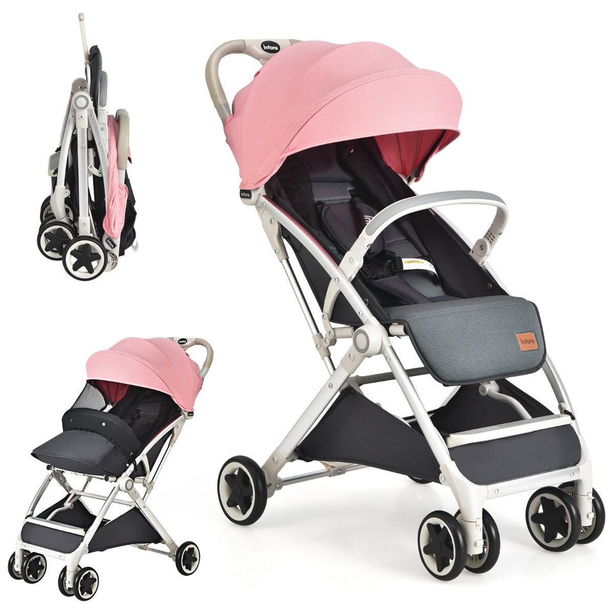 folding_pushchair_with_adjustable_backrest_and_footrest_pink secure folding or use in different setting comfortable