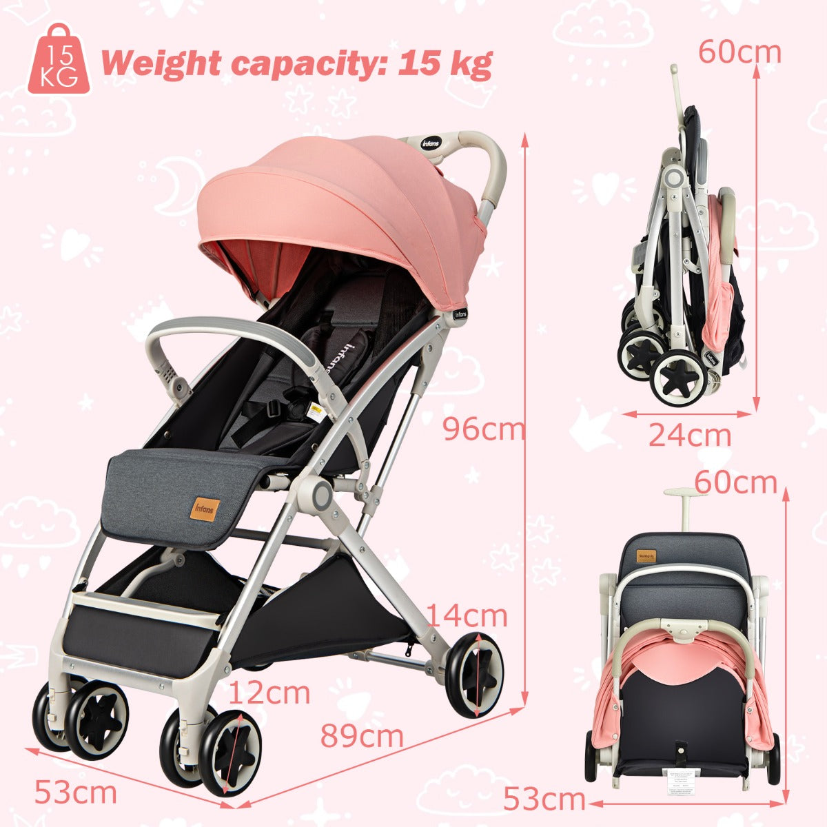 folding_pushchair_with_adjustable_backrest_and_footrest_pink Dimensions
