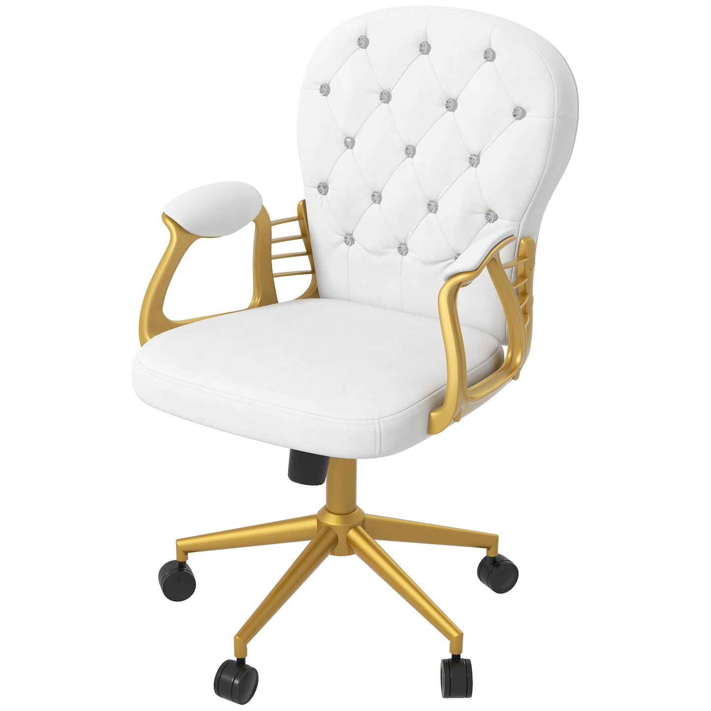 Image for Vinsetto Height Adjustable Home Office Chair, Button Tufted Computer Chair with Padded Armrests and Tilt Function, Cream White