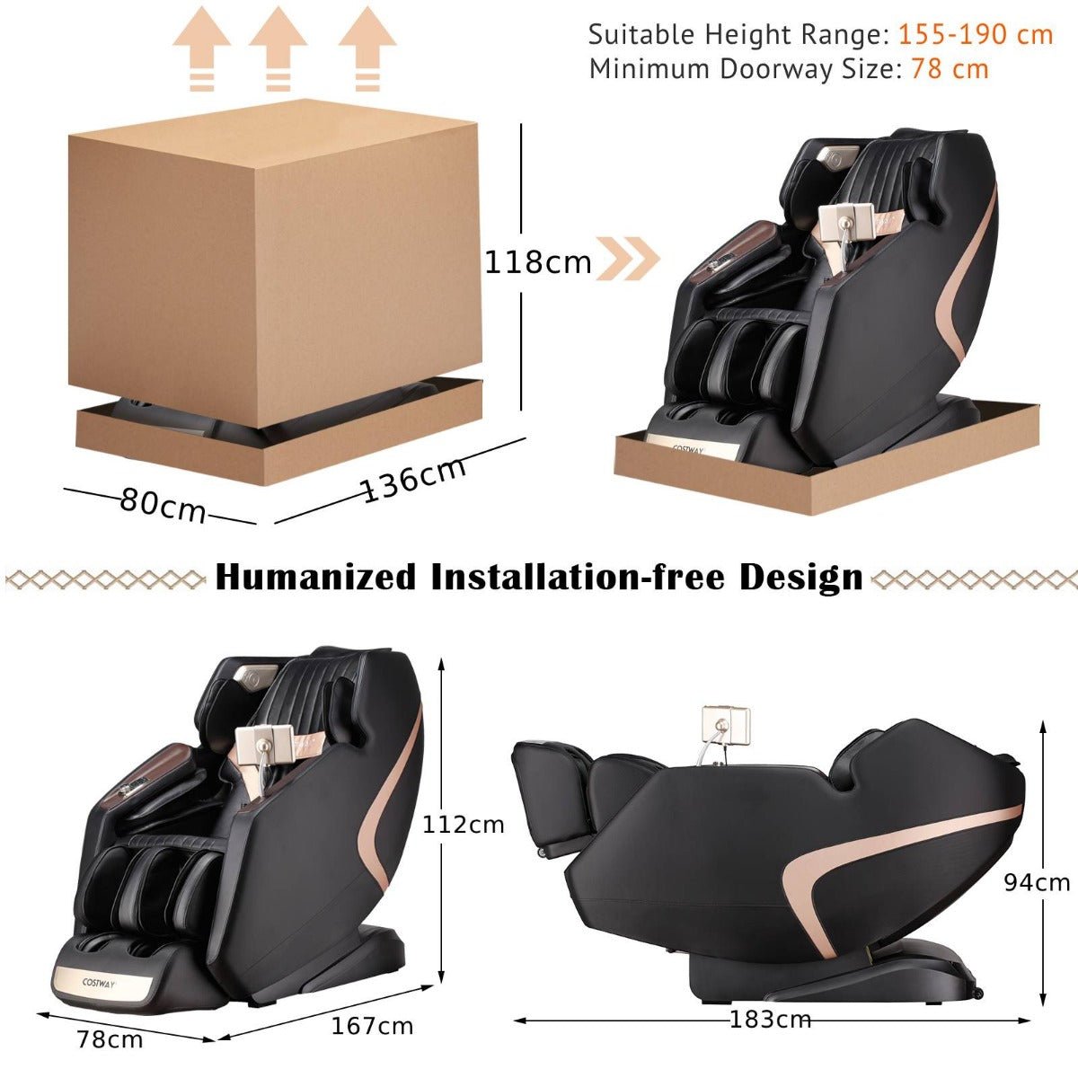Full Body 3D Massage Recliner Chair with Double SL Track and 12 Auto Mode - Black - ChairwayUKMassage ChairJL10013GB - BKImage for Full Body 3D Massage Recliner Chair with Double SL Track and 12 Auto Mode - Black