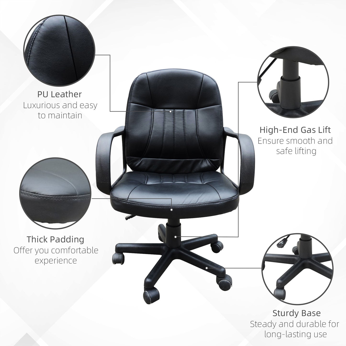 Image for HOMCOM Swivel Executive Office Chair PU Leather Computer Desk Chair Office Furniture Gaming Seater - Black