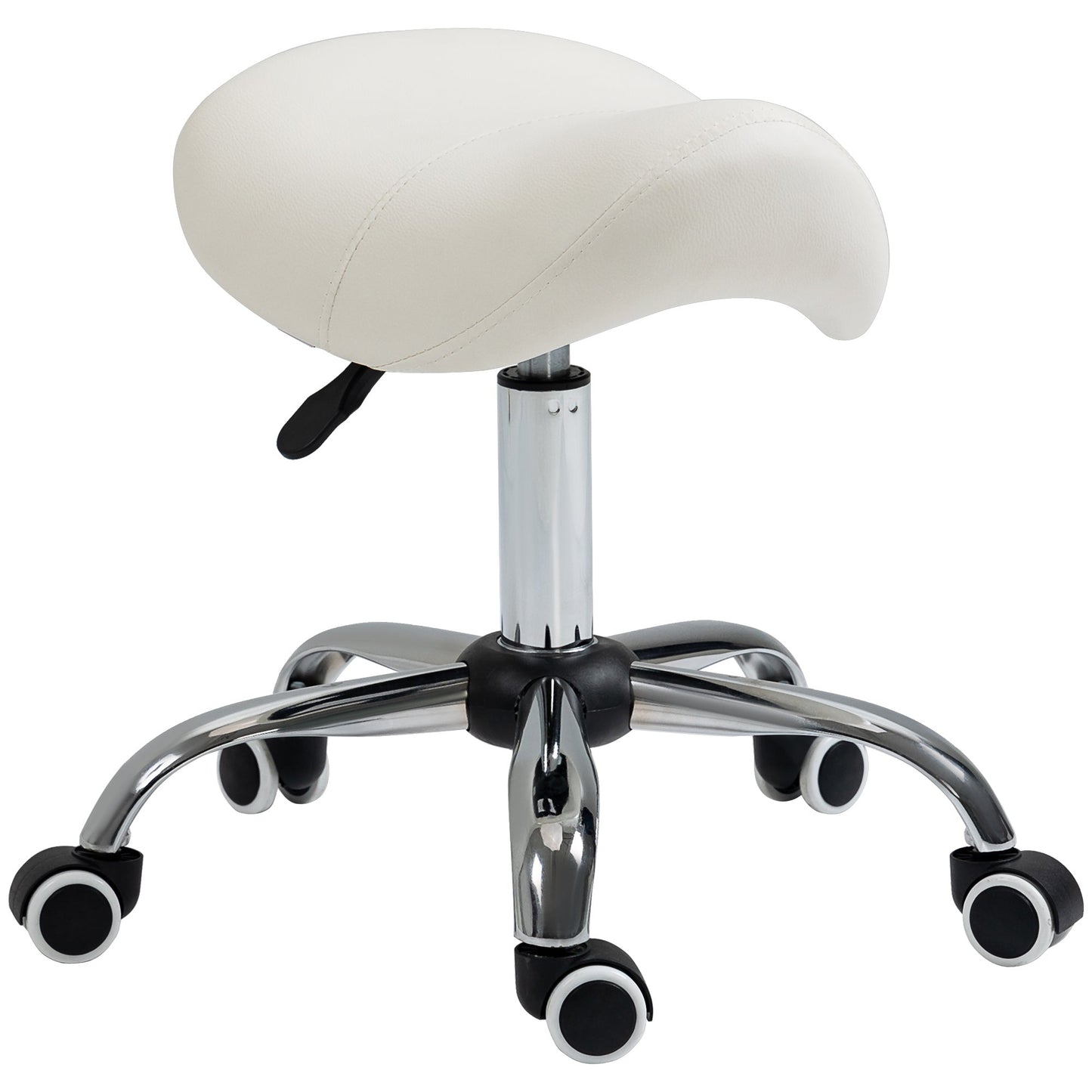 HOMCOM Cosmetic Stool 360 Rotate Height Adjustable Salon Massage Spa Chair Hydraulic Rolling Faux Leather Saddle Stool
