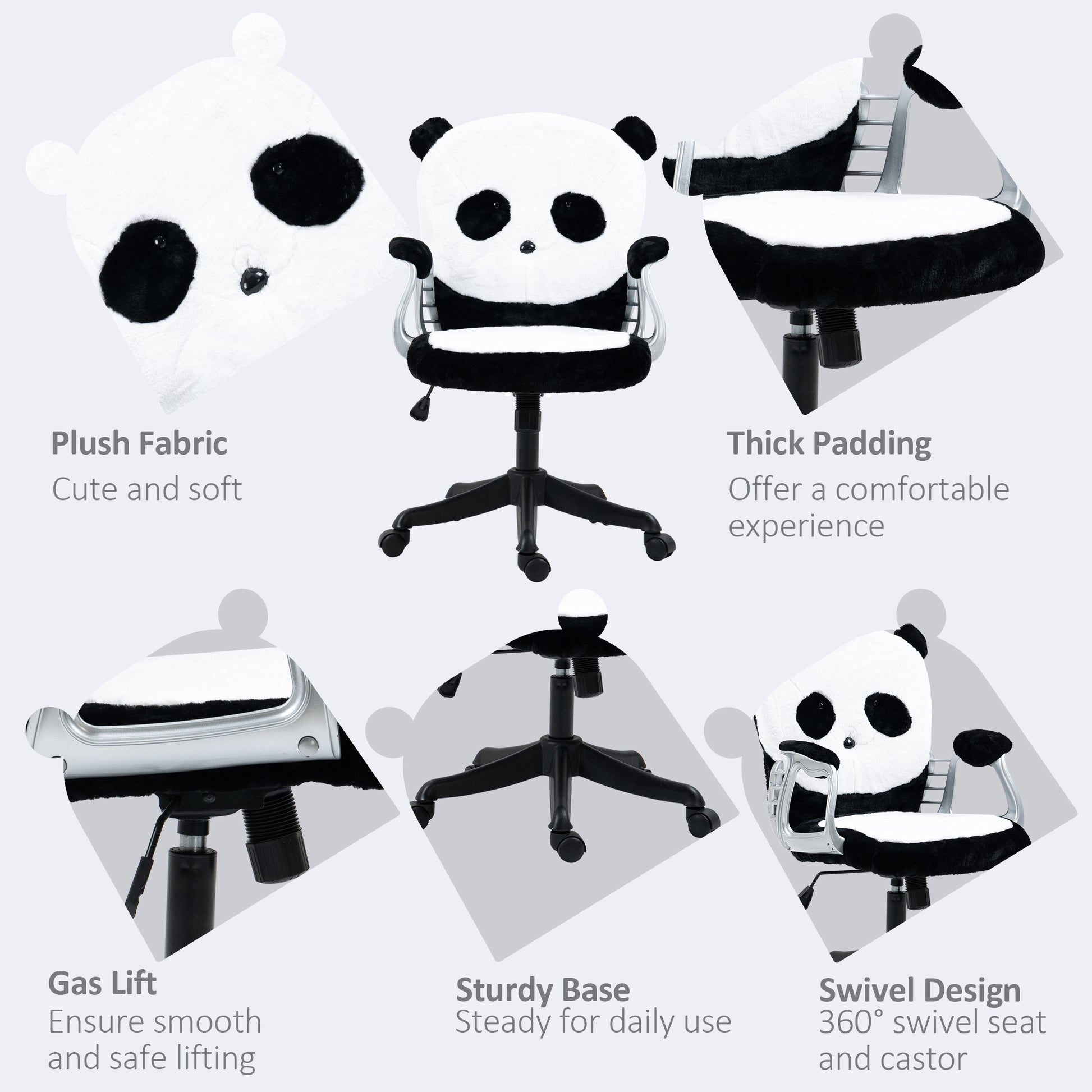 Image for Vinsetto Cute Office Chair, Fluffy Panda Desk Chair with Padded Armrests, Tilt Function, Adjustable Height, Black and White