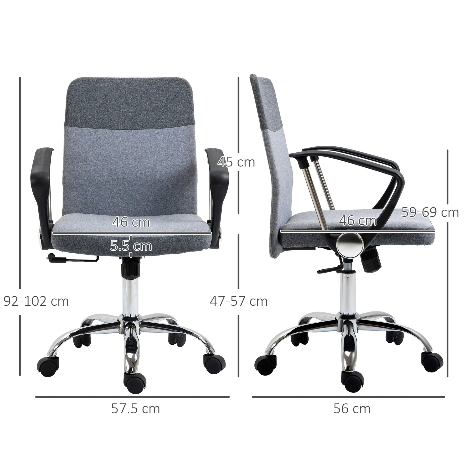 Image for Vinsetto Ergonomic Office Chair Linen Fabric Swivel Computer Desk Chair Home Study Adjustable Chair with Wheels, Grey