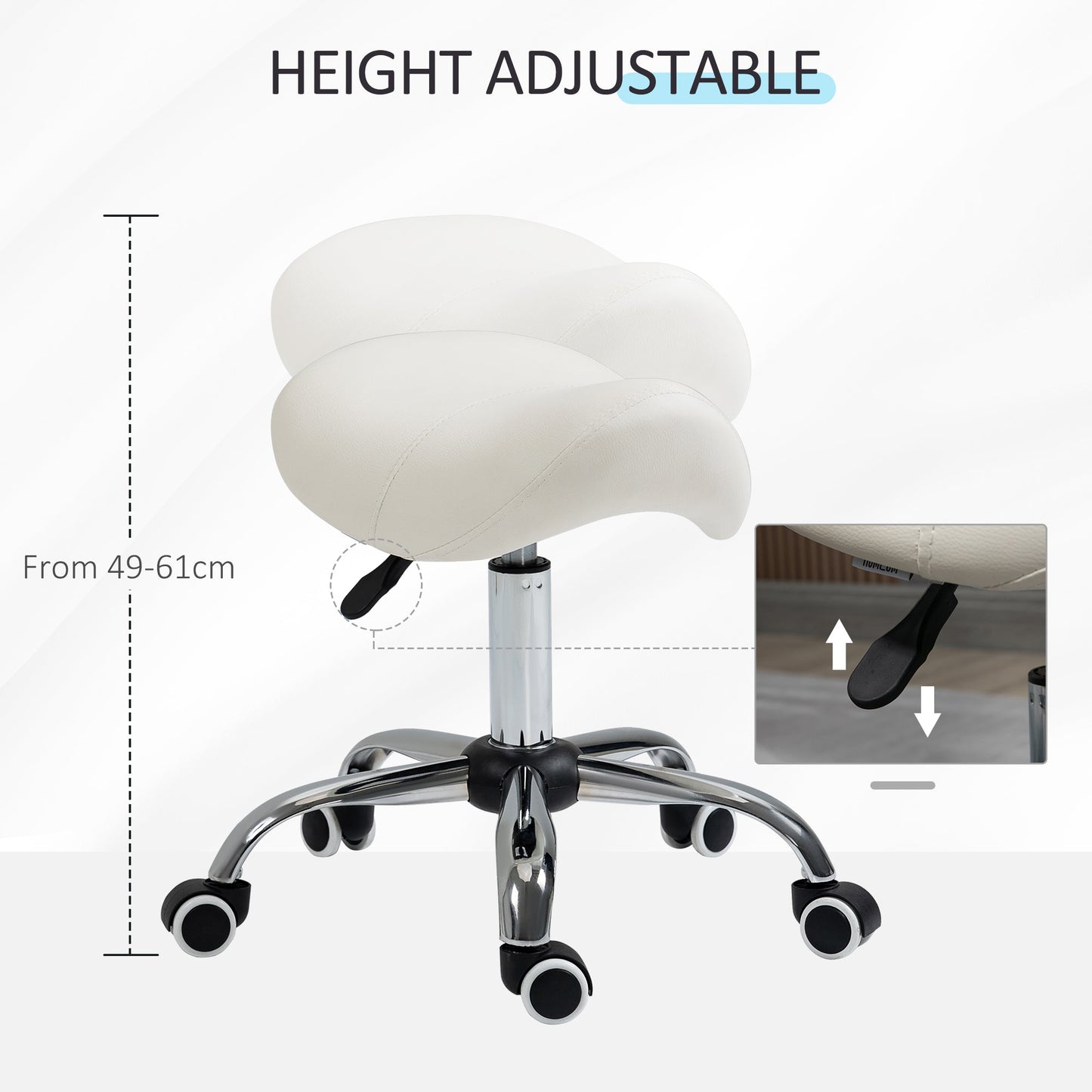 HOMCOM Cosmetic Stool 360 Rotate Height Adjustable Salon Massage Spa Chair Hydraulic Rolling Faux Leather Saddle Stool