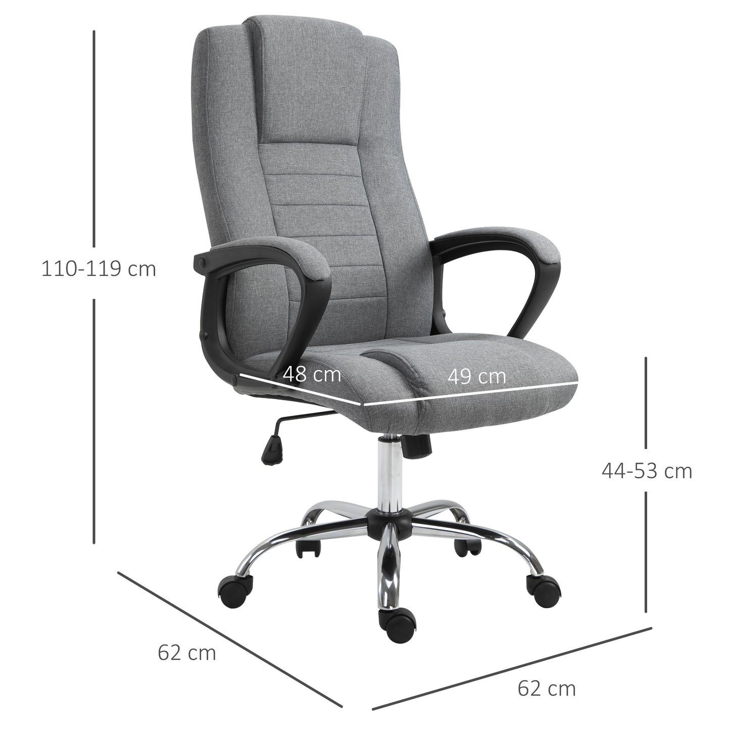 Image for Vinsetto High Back Office Chair 360° Swivel Chair Adjustable Height Tilt Function Linen Deep Grey 62W x 62D x 110-119H cm