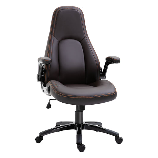 Image for Vinsetto PU Leather Office Chair, Swivel Computer Desk Chair with Adjustable Height, Flip Up Armrests and Tilt Function, Dark Brown