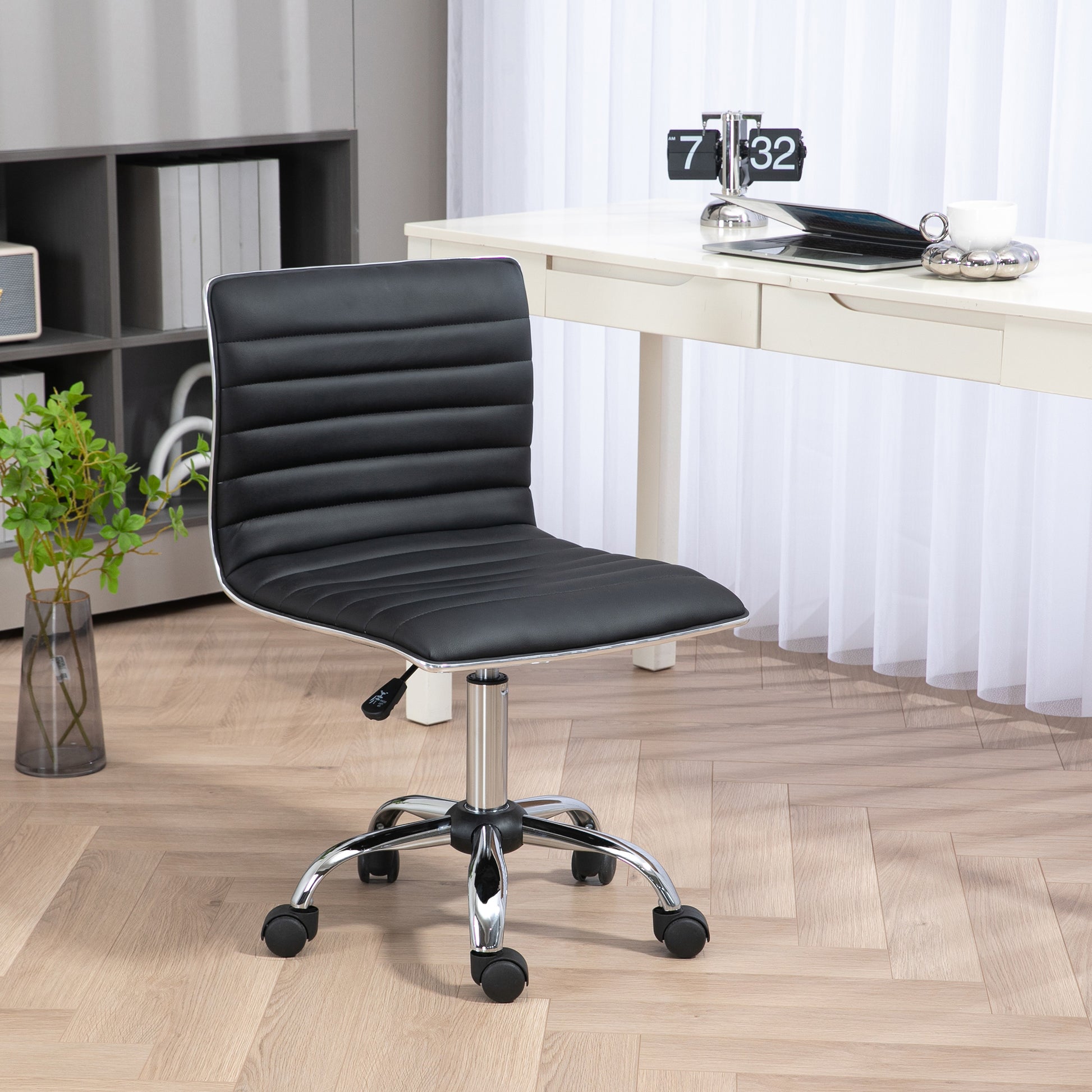 Image for Vinsetto Adjustable Swivel Office Chair with Armless Mid-Back in PU Leather and Chrome Base - Black