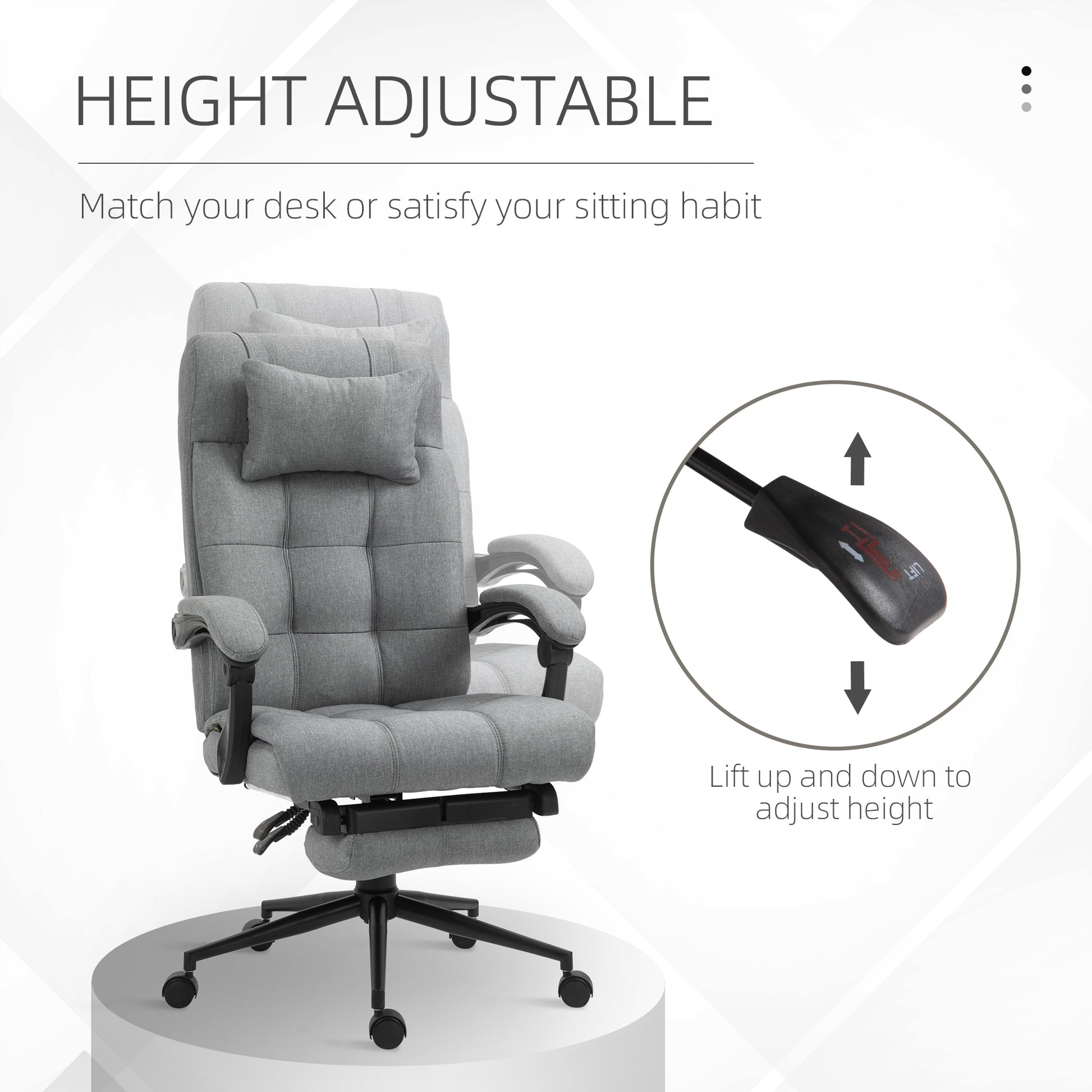 Image for Vinsetto Office Chair with Footrest Ergonomic Office Chair with Armrests Lumber Support and Headrest Light Grey