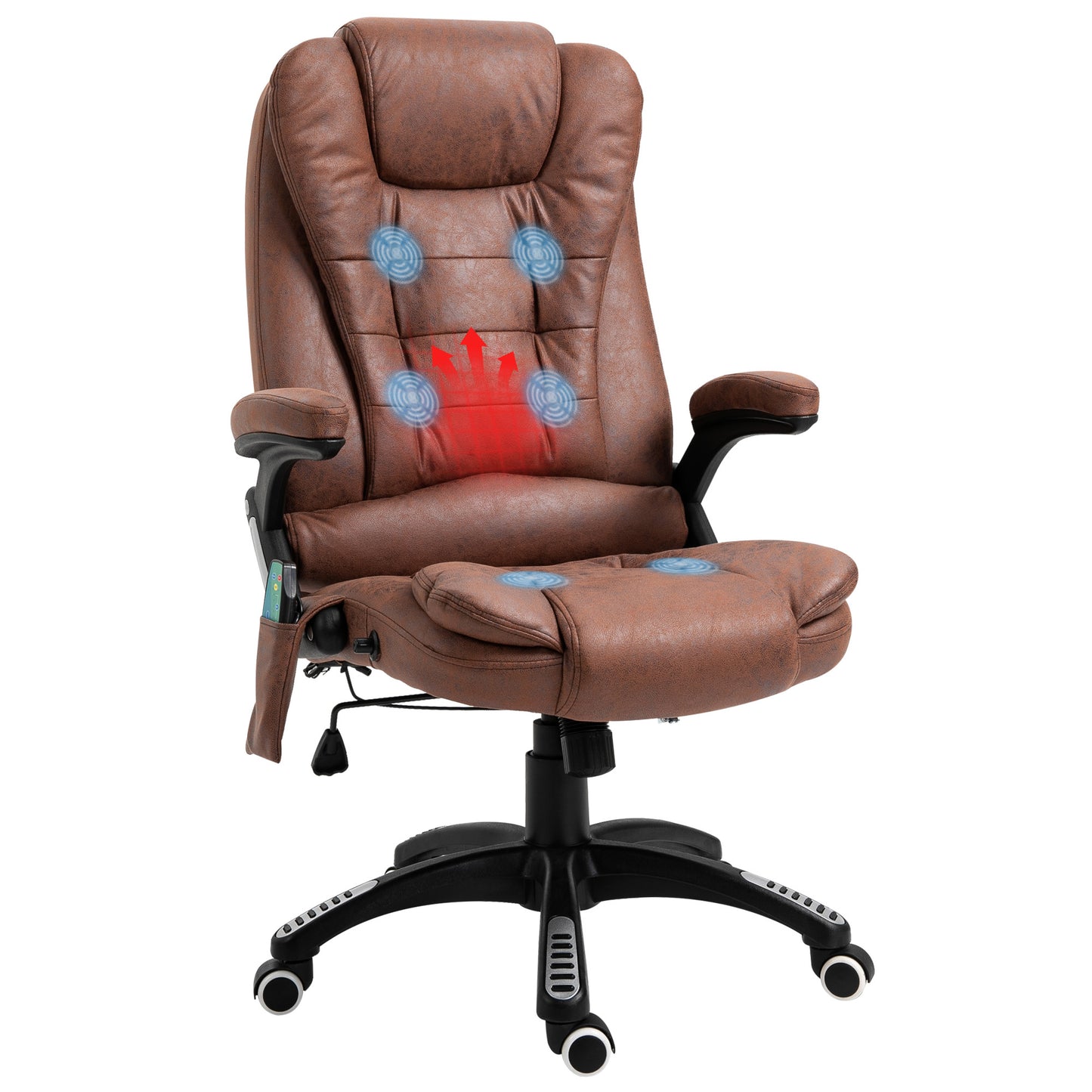 Image for Vinsetto Massage Recliner Chair Heated Office Chair with Six Massage Points Microfiber Cloth 360° Swivel Wheels Brown