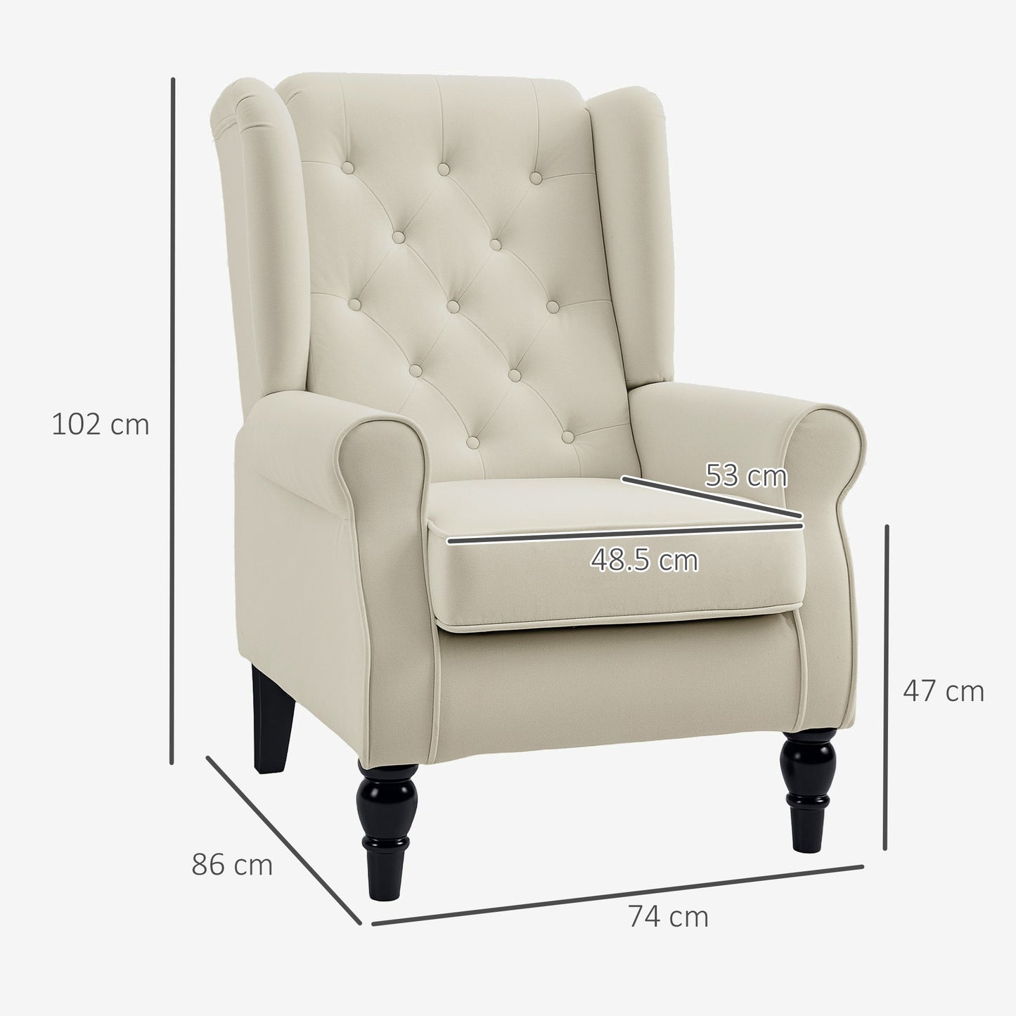 HOMCOM Retro Accent Chair, Wingback Armchair with Wood Frame Button Tufted Design for Living Room Bedroom - ChairwayUK