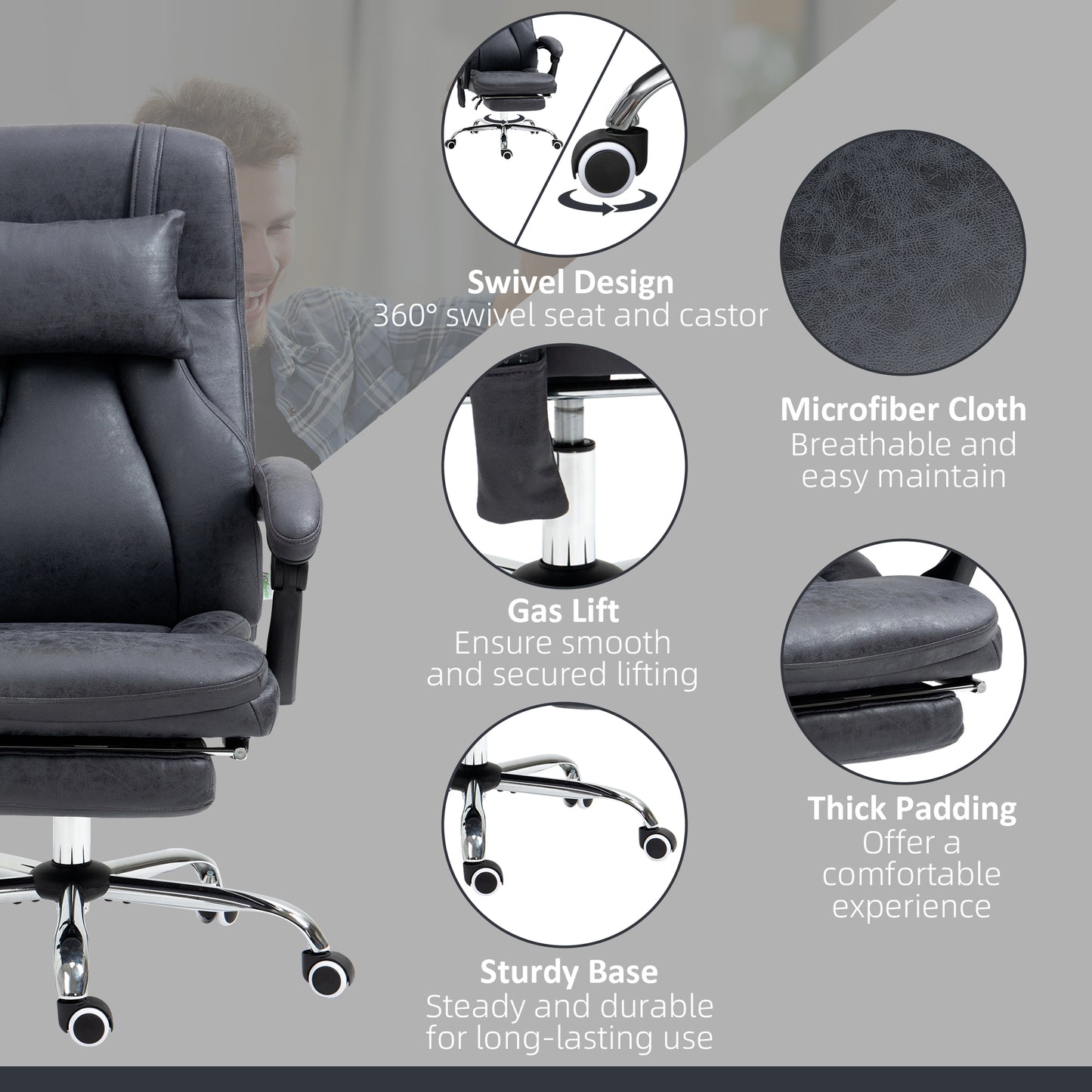 Image for Vinsetto High Back Vibration Massage Office Chair with Headrest, Reclining Computer Chair with Footrest, Swivel Wheels, Remote